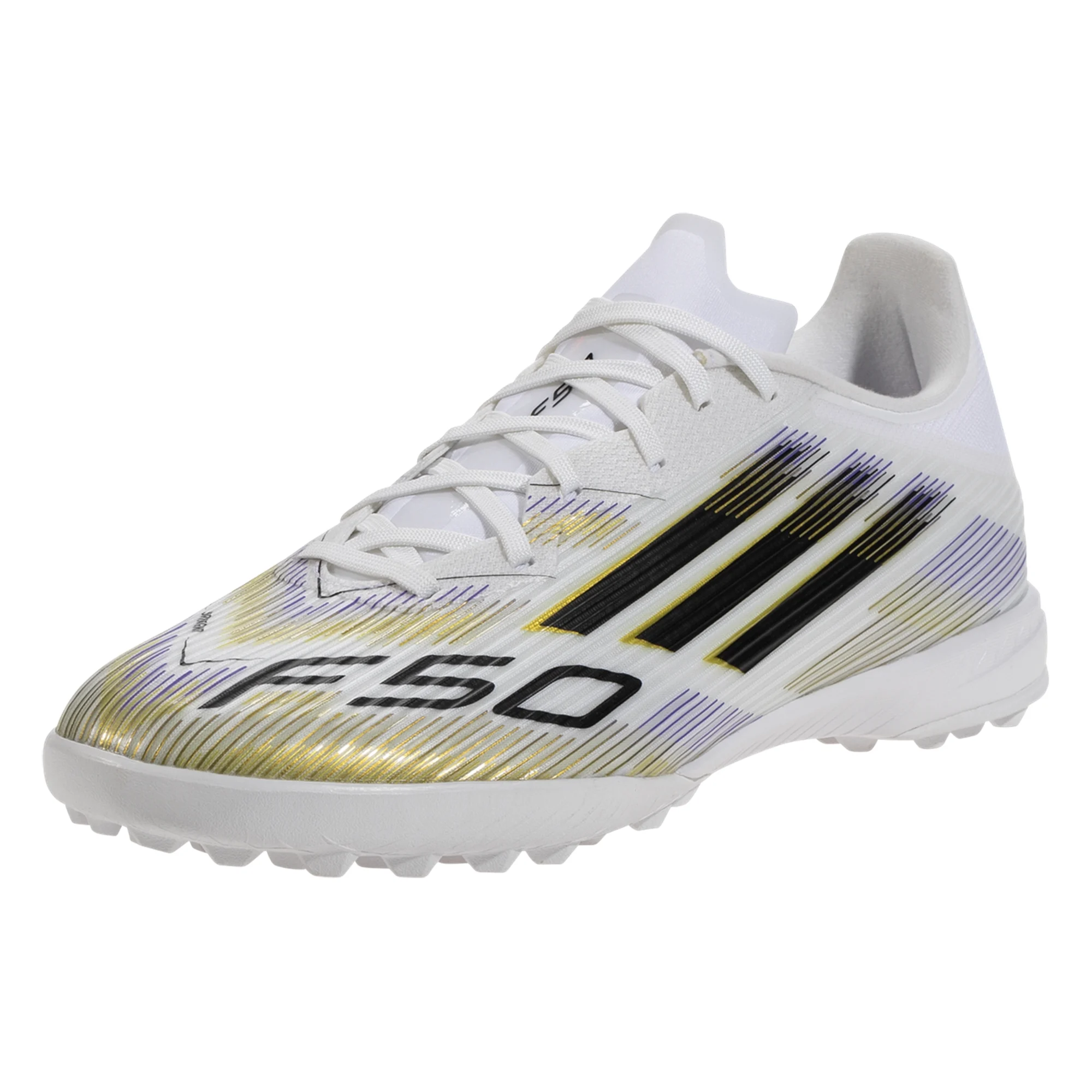 adidas F50 League Turf Soccer Shoes (White/Black/Metallic Gold)