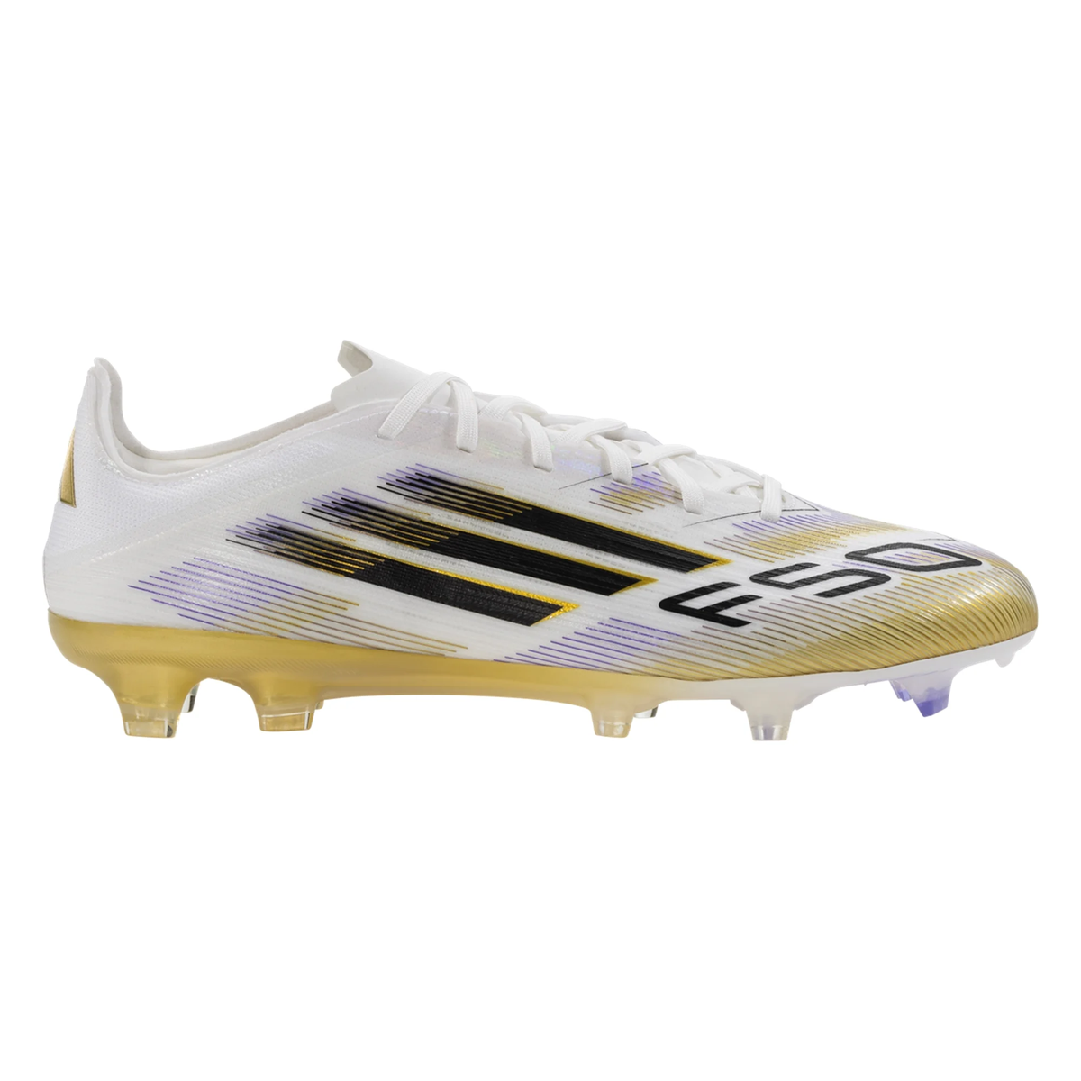 adidas F50 Pro Firm Ground Soccer Cleats (White/Black/Gold Metallic)