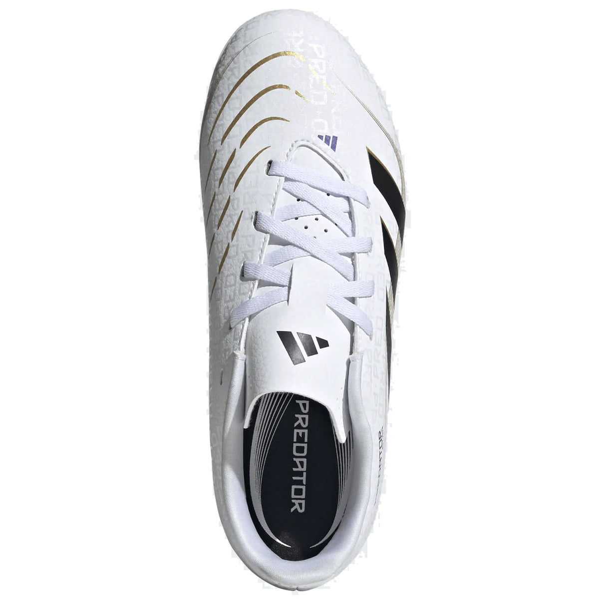 adidas Youth Jr. Predator Club Firm Ground Multi Ground Junior Soccer Cleats (White/Black/Gold Metallic)