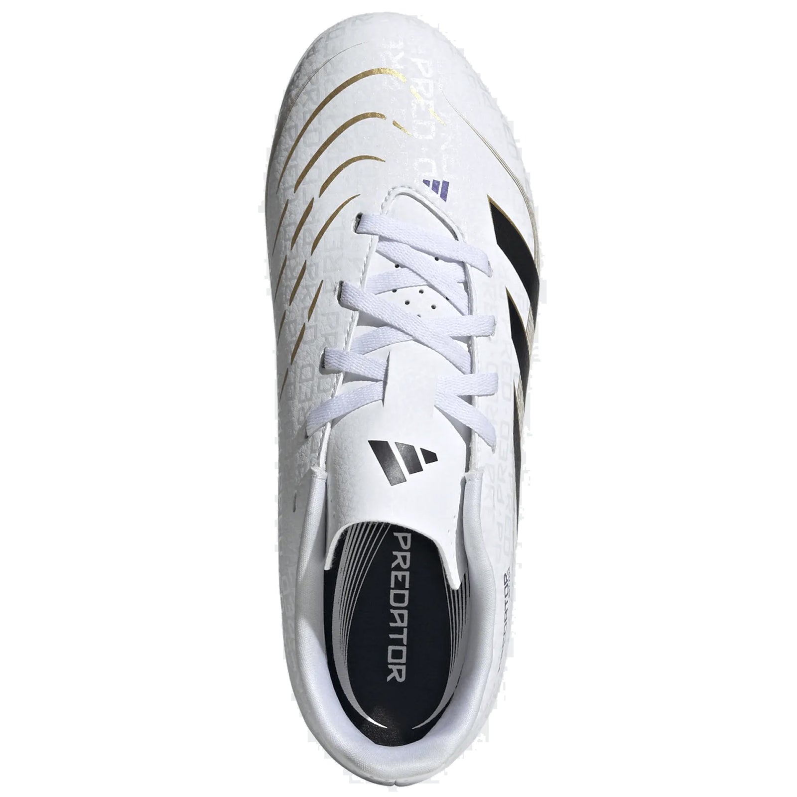 adidas Youth Jr. Predator Club Firm Ground Multi Ground Junior Soccer Cleats (White/Black/Gold Metallic)