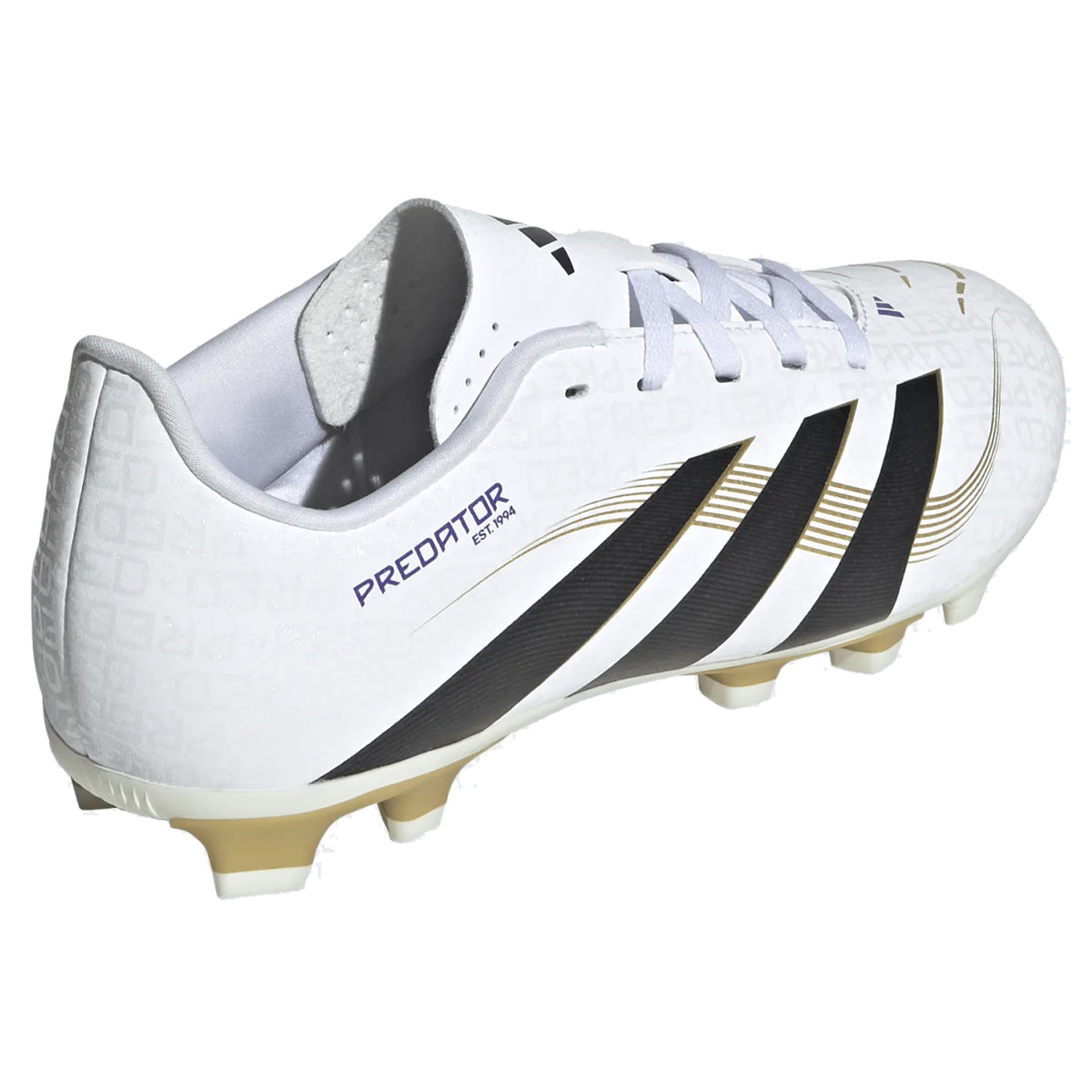 adidas Youth Jr. Predator Club Firm Ground Multi Ground Junior Soccer Cleats (White/Black/Gold Metallic)