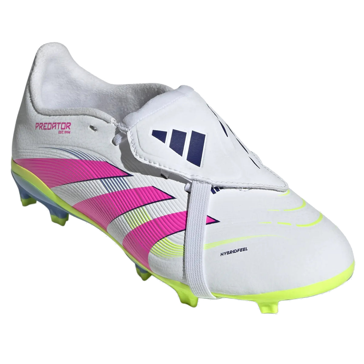 adidas Jr. Youth Predator League Fold Tongue FT FG Soccer Cleats (White/Lucid Lemon/Lucid Pink)