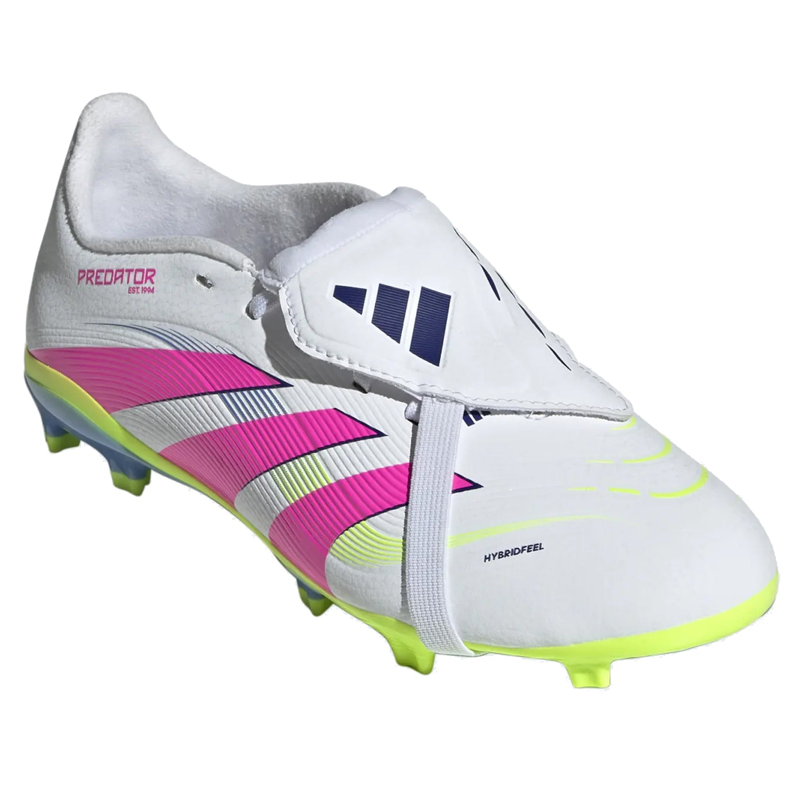adidas Jr. Youth Predator League Fold Tongue FT FG Soccer Cleats (White/Lucid Lemon/Lucid Pink)