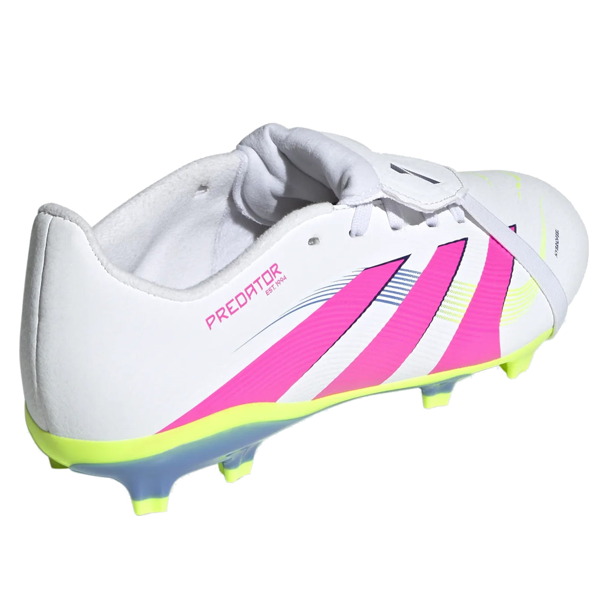 adidas Jr. Youth Predator League Fold Tongue FT FG Soccer Cleats (White/Lucid Lemon/Lucid Pink)