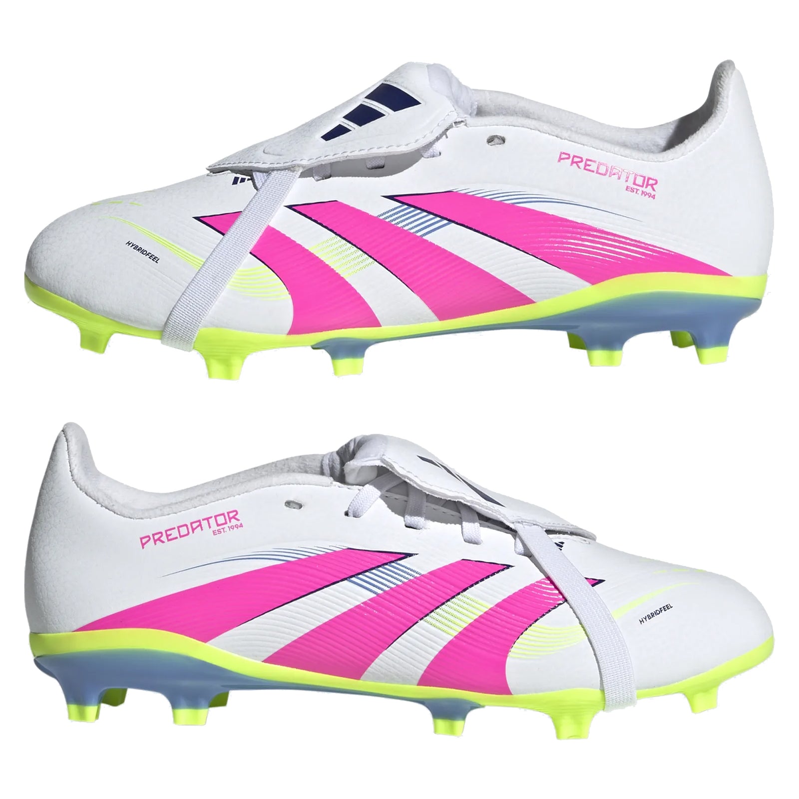 adidas Jr. Youth Predator League Fold Tongue FT FG Soccer Cleats (White/Lucid Lemon/Lucid Pink)