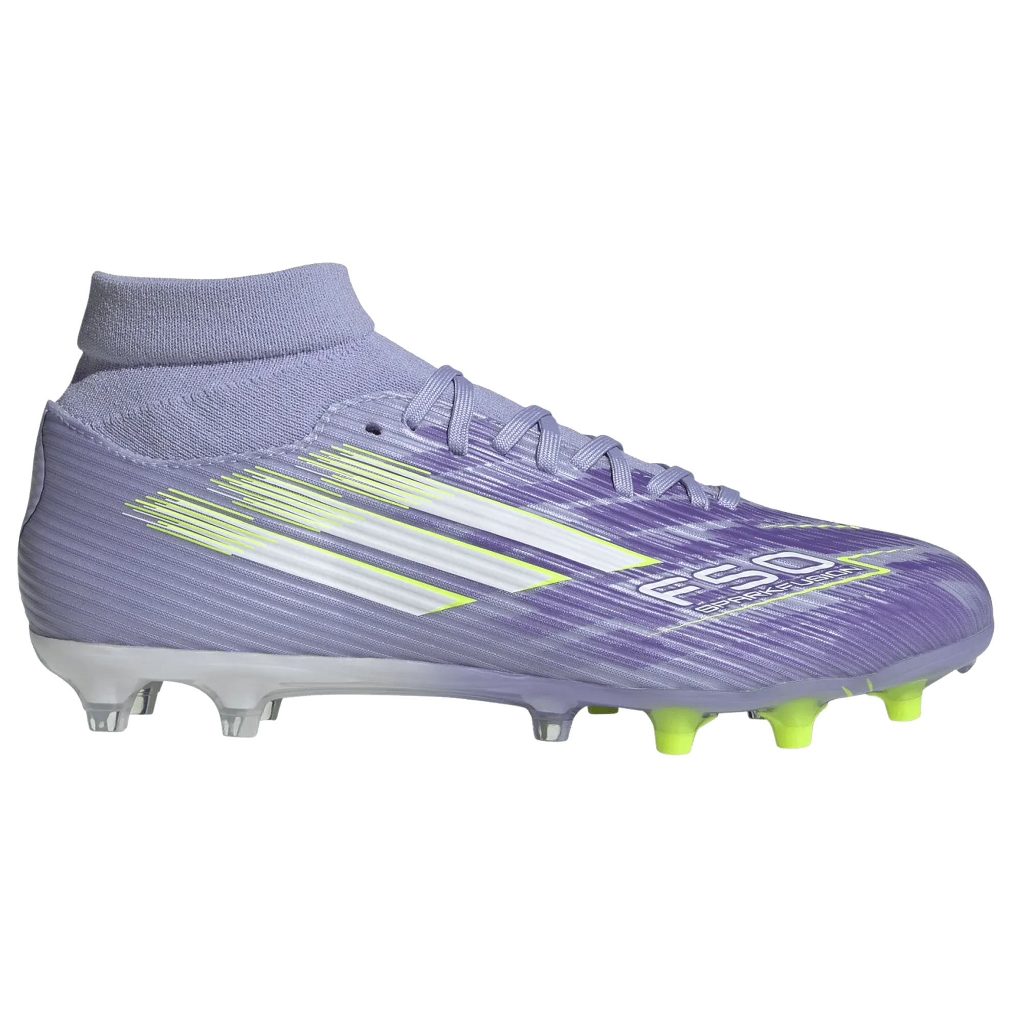 adidas Womens F50 Sparkfusion League FG/MG Soccer Cleats (Lucid Lemon/Purple Rush)