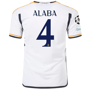 adidas Real Madrid David Alaba Home Jersey w/ Champions League + Club World Cup Patches 23/24 (White)
