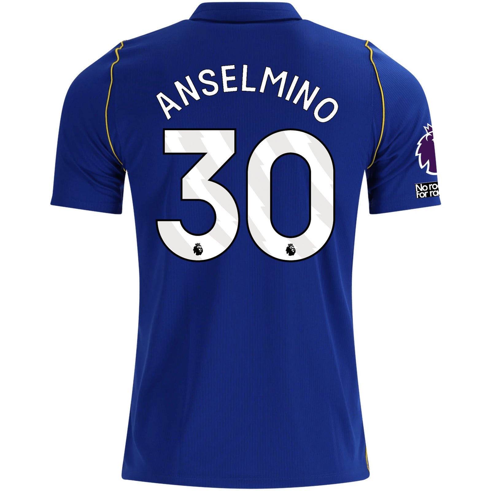 Nike Mens Chelsea FC Aarón Anselmino Home Jersey w/ EPL + No Room For Racism + Club World Cup Champion Patches 26/27 (Bright Royal/Gold)