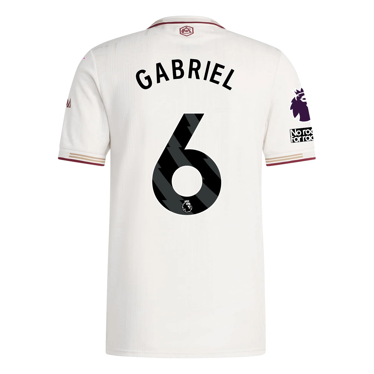 adidas Arsenal Authentic Gabriel Third Jersey w/ EPL + No Room For Racism Patches 25/26 (White/Burgundy)