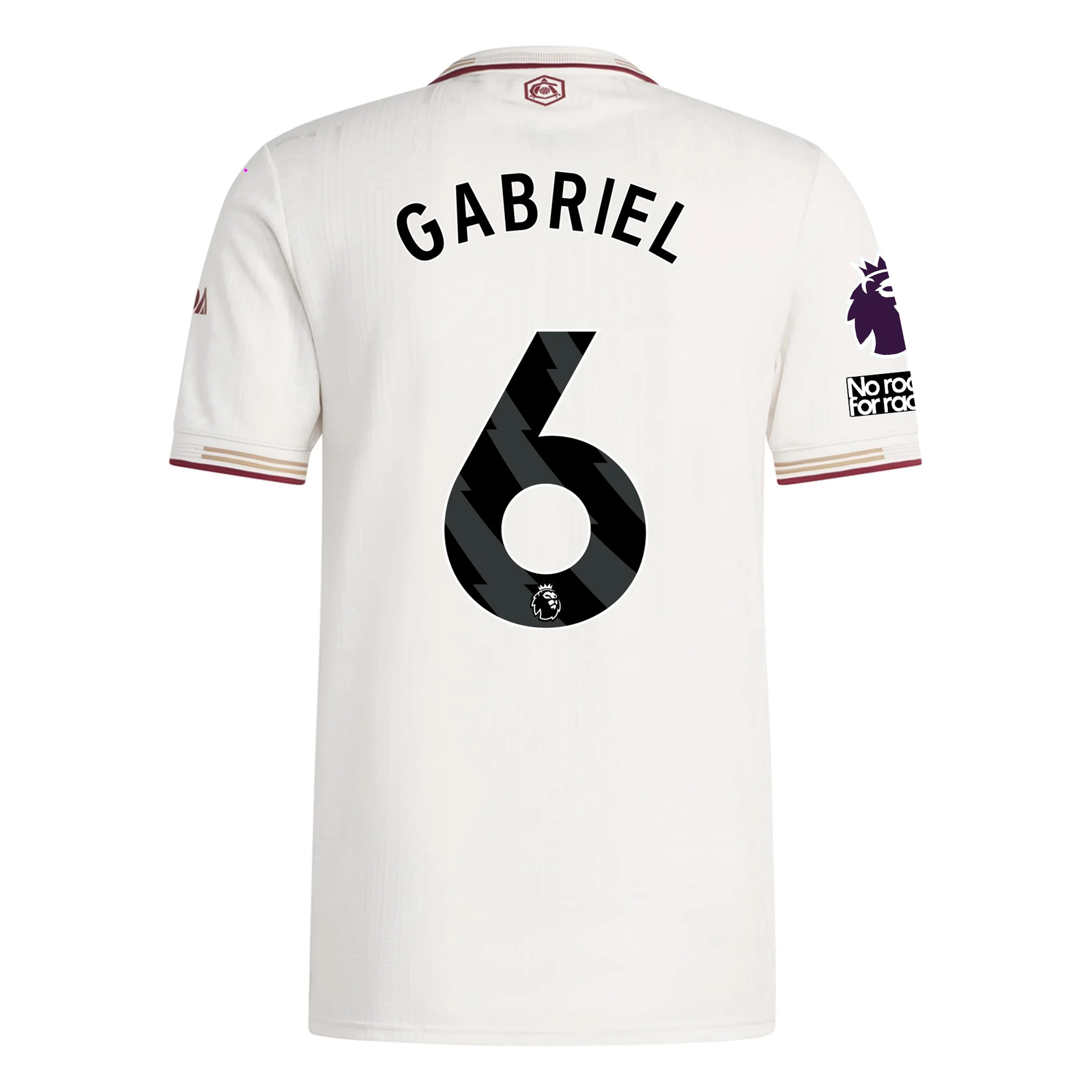 adidas Arsenal Authentic Gabriel Third Jersey w/ EPL + No Room For Racism Patches 25/26 (White/Burgundy)