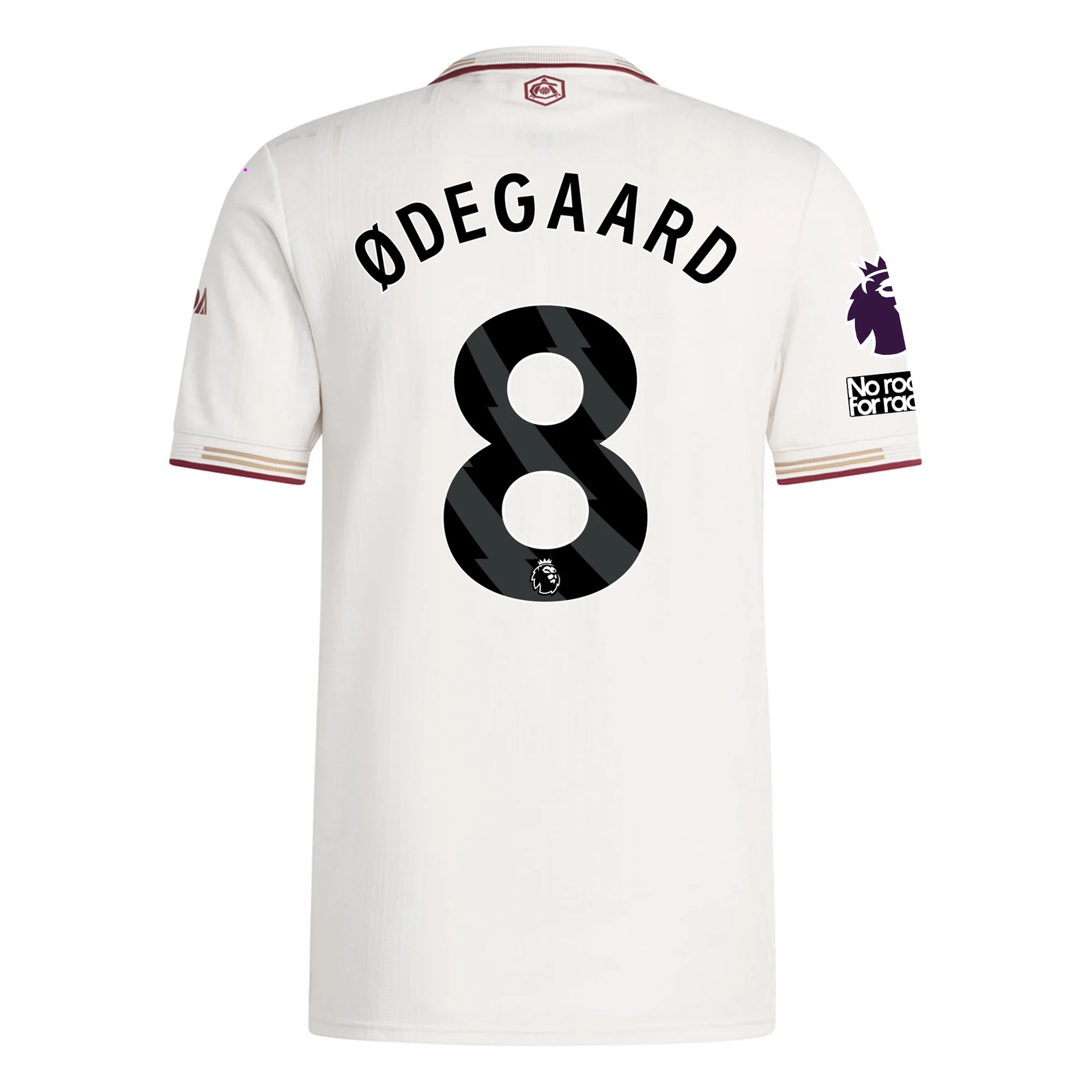 adidas Arsenal Authentic Martin Ødegaard Third Jersey w/ EPL + No Room For Racism Patches 25/26 (White/Burgundy)