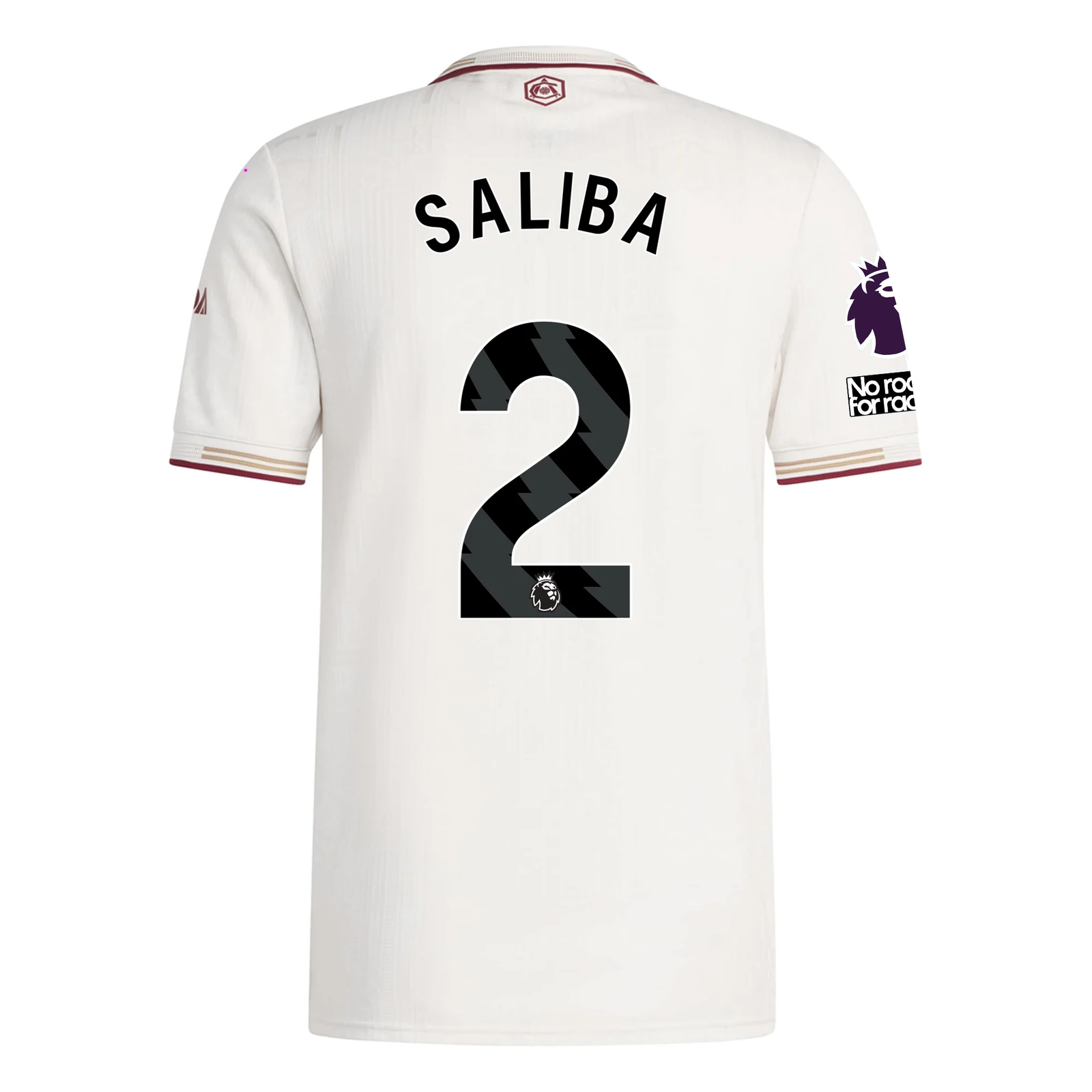 adidas Arsenal Authentic William Saliba Third Jersey w/ EPL + No Room For Racism Patches 25/26 (White/Burgundy)