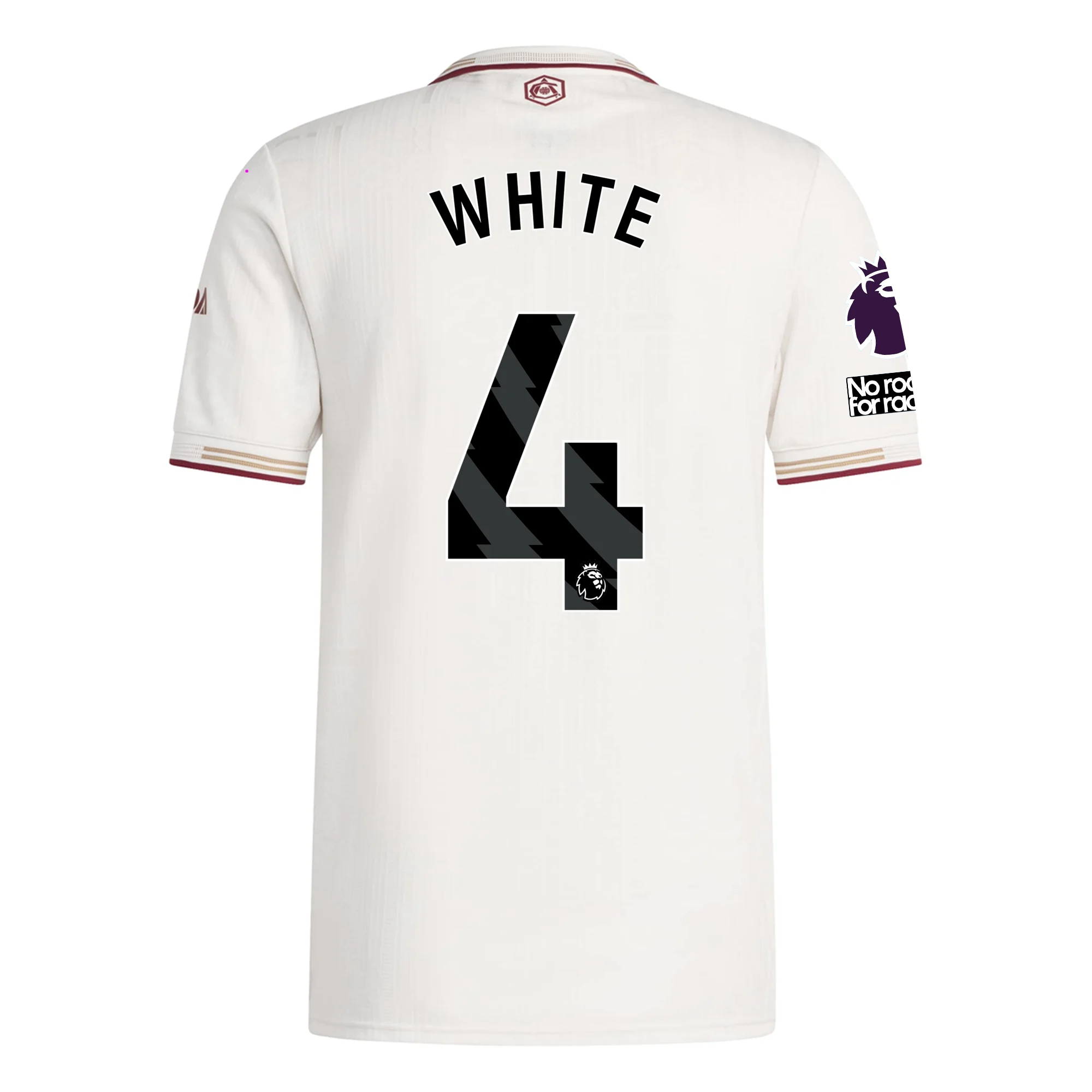 adidas Arsenal Authentic Ben White Third Jersey w/ EPL + No Room For Racism Patches 25/26 (White/Burgundy)