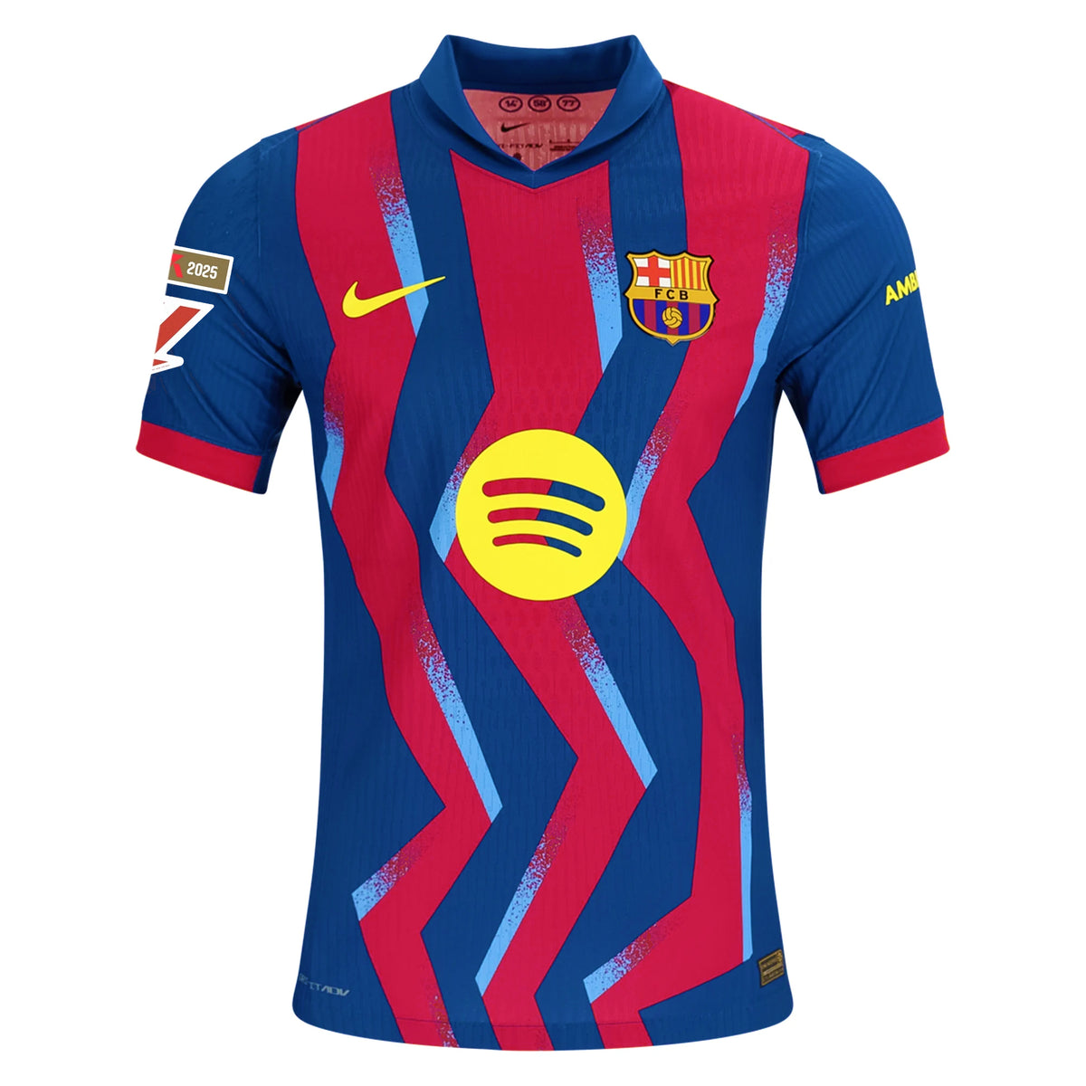 Nike Men&#39;s FC Barcelona 4th Authentic Jersey 25/26 w/ La Liga Patches (Blue/Red/Yellow)