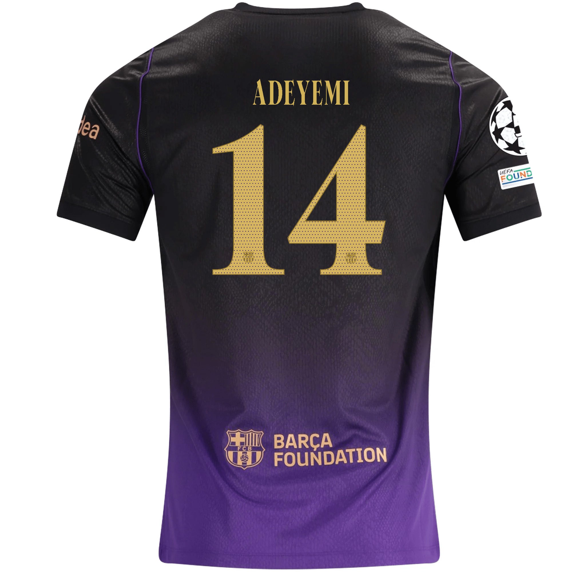 Nike Mens Barcelona Karim Adeyemi Away Jersey w/ Champions League Patches 26/27 (Purple/Metallic Gold)