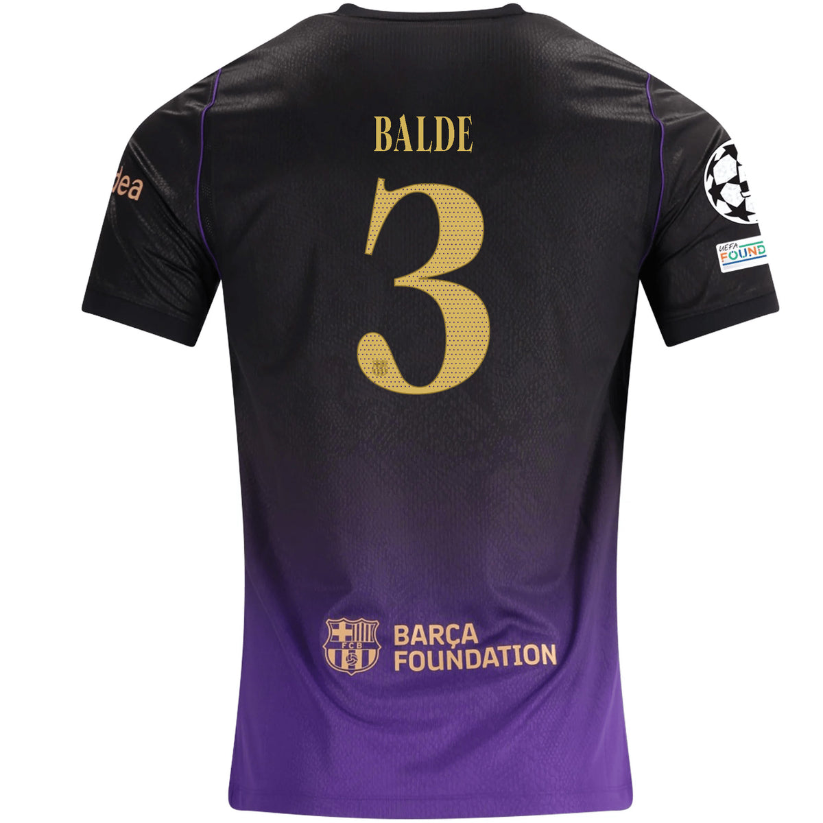 Nike Mens Barcelona Alejandro Balde Away Jersey w/ Champions League Patches 26/27 (Purple/Metallic Gold)