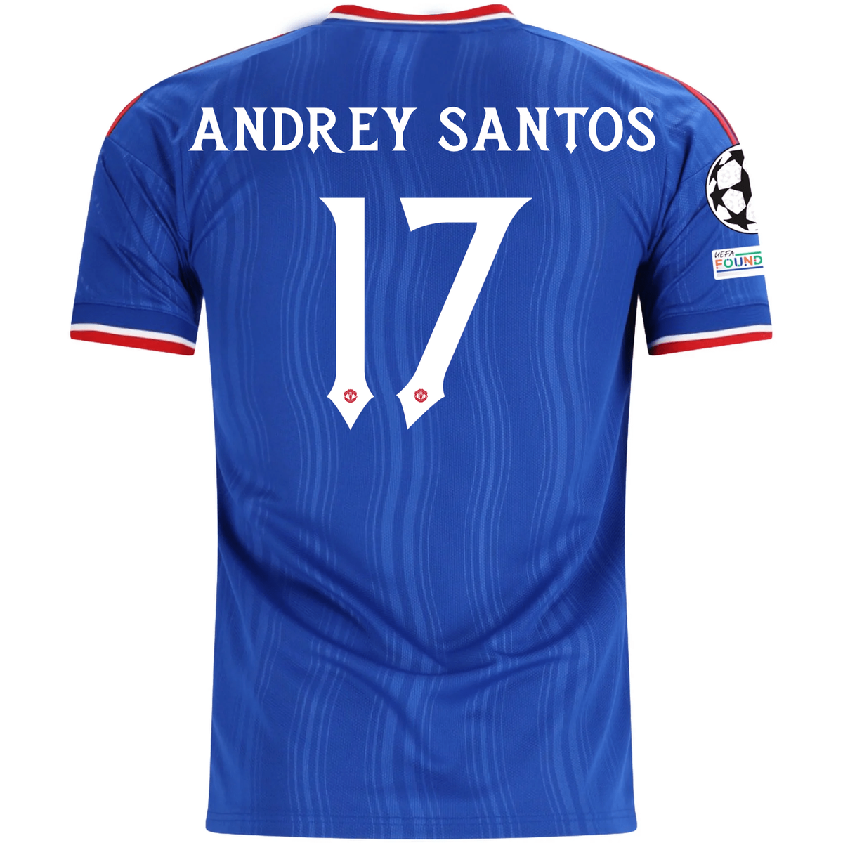 adidas Mens Manchester United Andrey Santos Away Jersey w/ Champions League Patches 26/27 (Blue)