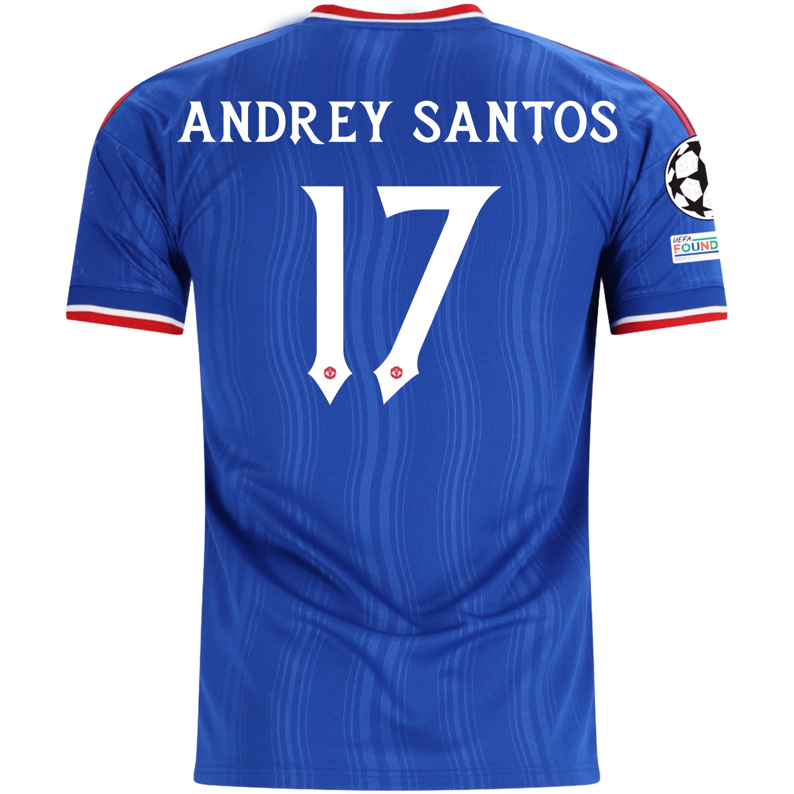 adidas Mens Manchester United Andrey Santos Away Jersey w/ Champions League Patches 26/27 (Blue)