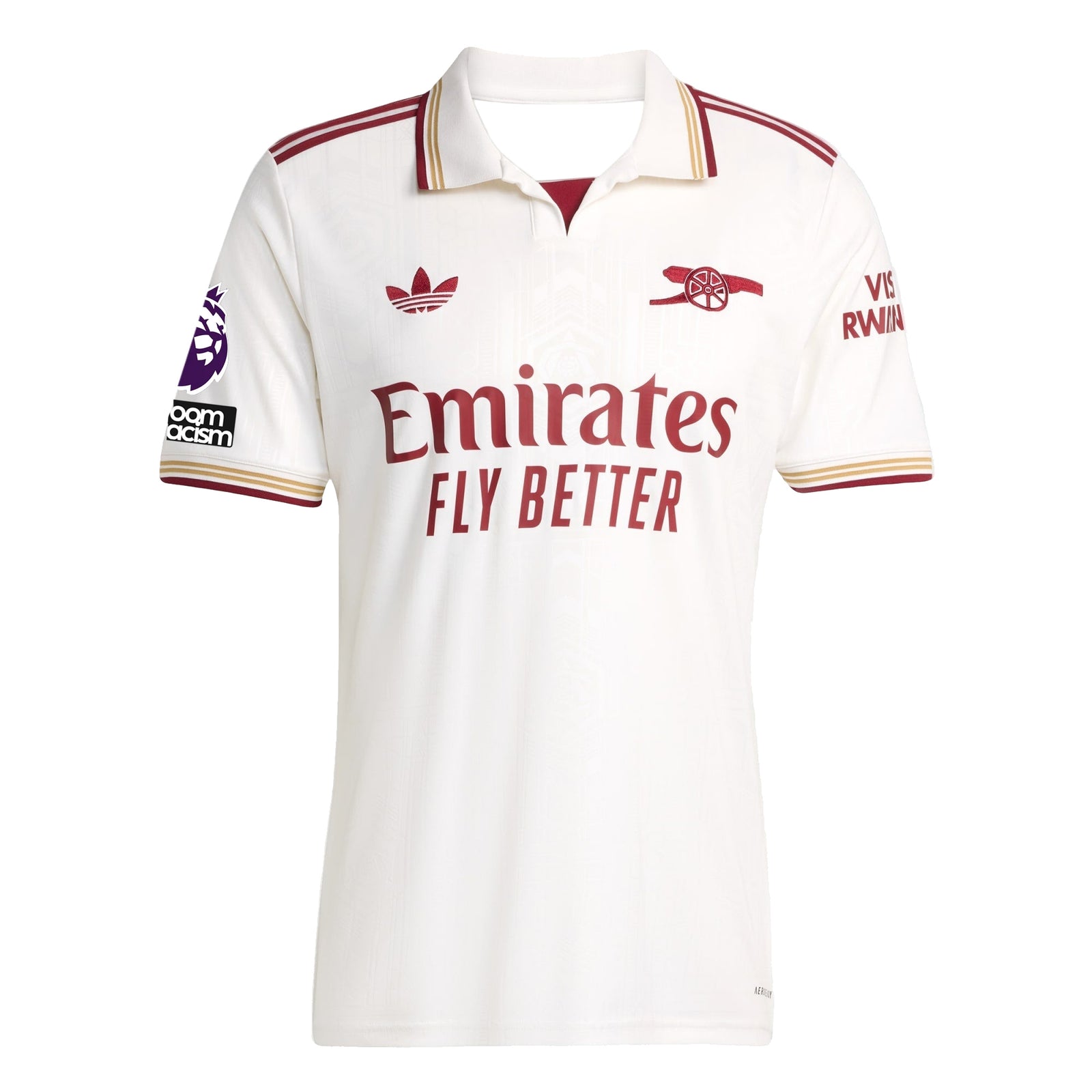 adidas Men's Arsenal FC Third Jersey 25/26 w/ NRFR + EPL Patches (White/Burgundy)