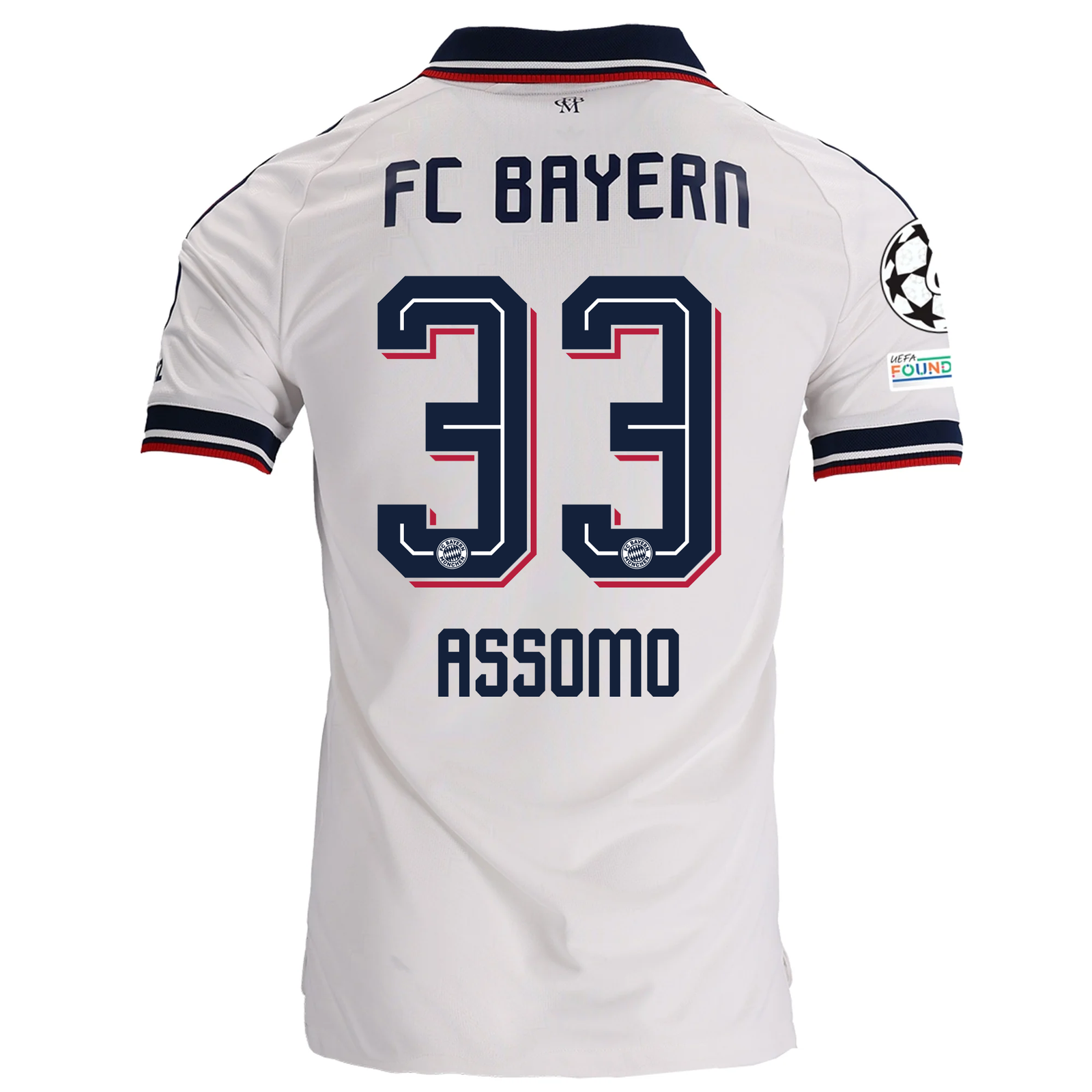 adidas Mens Bayern Munich Maycon Bastian Assomo Away Jersey w/ Champions League Patches 26/27 (White)