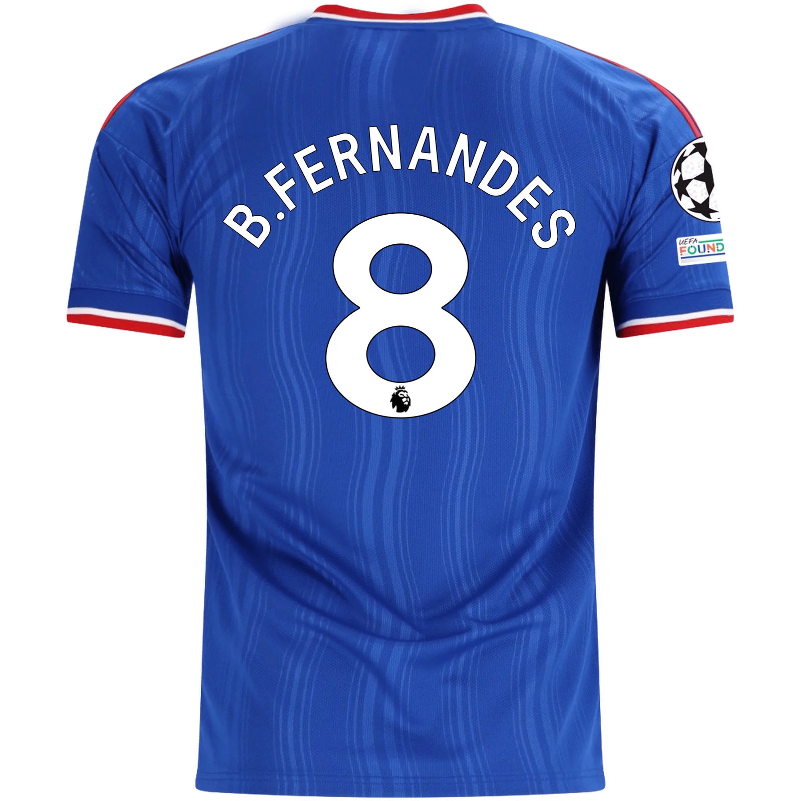 adidas Mens Manchester United Bruno Fernandes Away Jersey w/ Champions League Patches 26/27 (Blue)