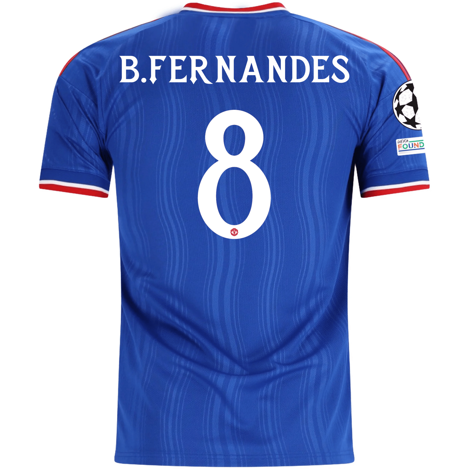 adidas Mens Manchester United Bruno Fernandes Away Jersey w/ Champions League Patches 26/27 (Blue)