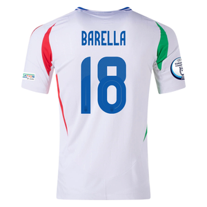 adidas Italy Authentic Nicolò Barella Away Jersey w/ Euro 2024 Patches 24/25 (White)