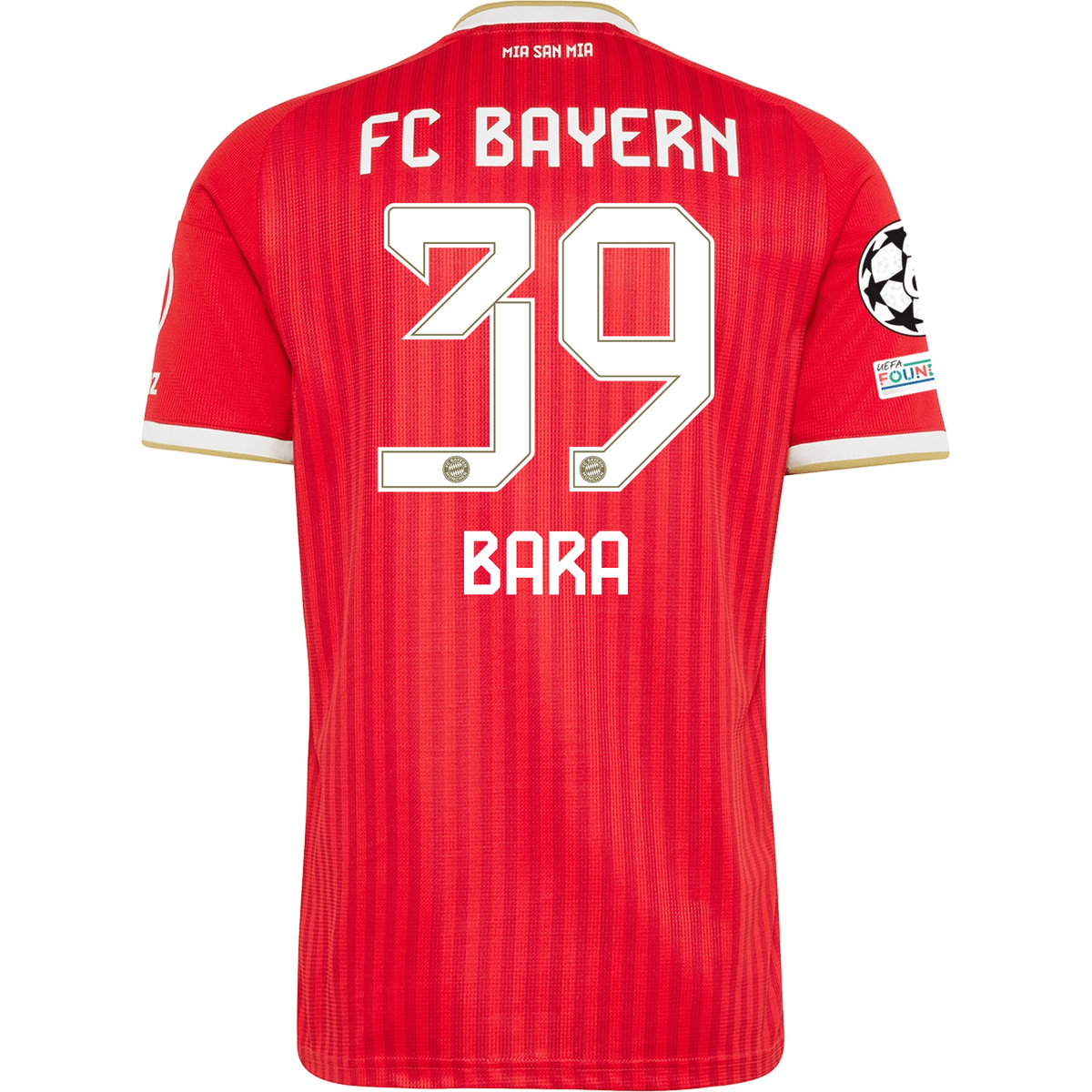 adidas Mens Bayern Munich Bara Sapoko Ndiaye Home Jersey w/ Champions League Patches 26/27 (Red)