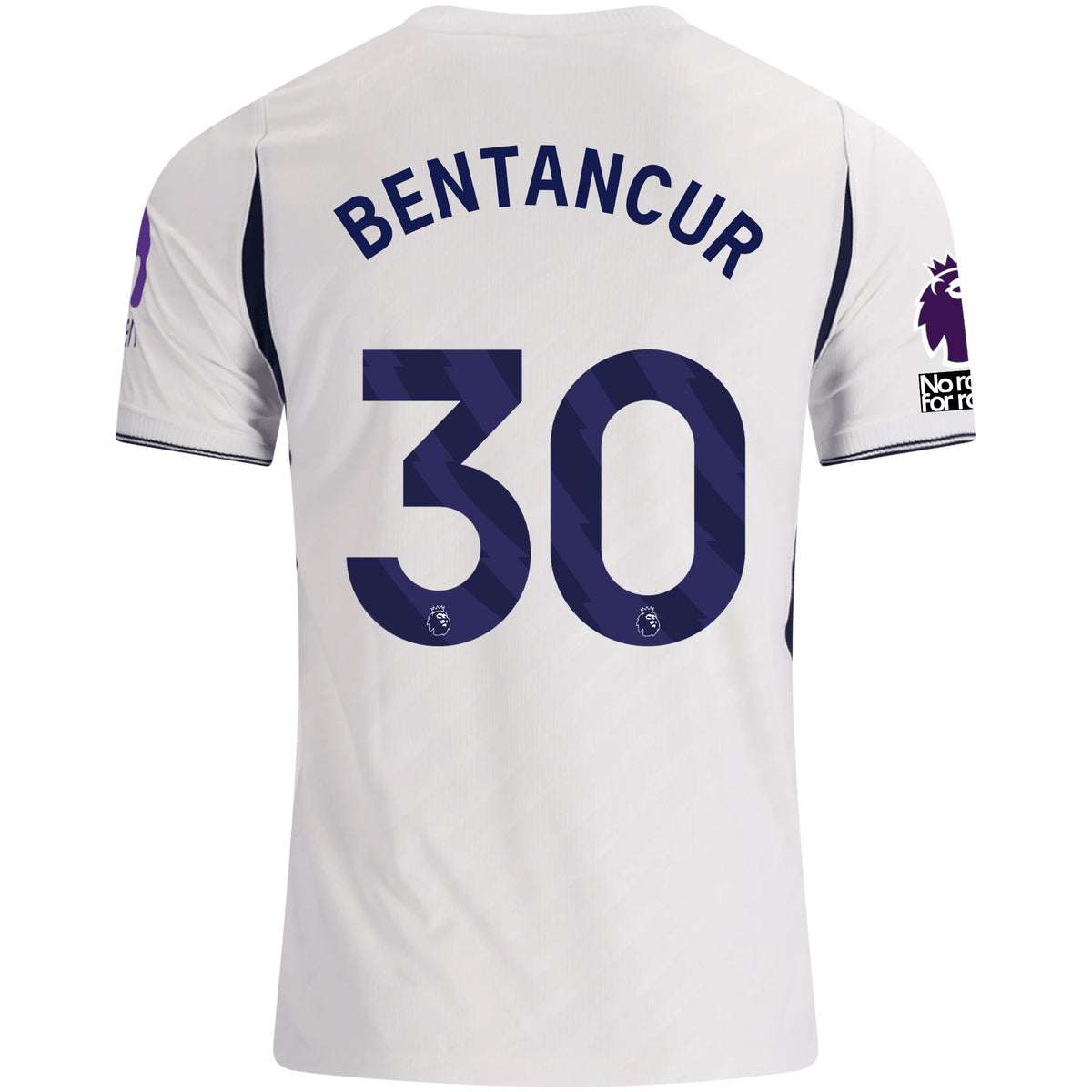 Nike Mens Tottenham Hotspur Rodrigo Bentancur Home Jersey w/ EPL + No Room For Racism 26/27 (White)