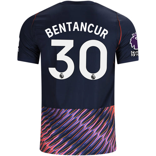 Nike Mens Tottenham Hotspur Rodrigo Bentancur Away Jersey w/ EPL + No Room For Racism Patches 26/27 (Obsidan/White) - S