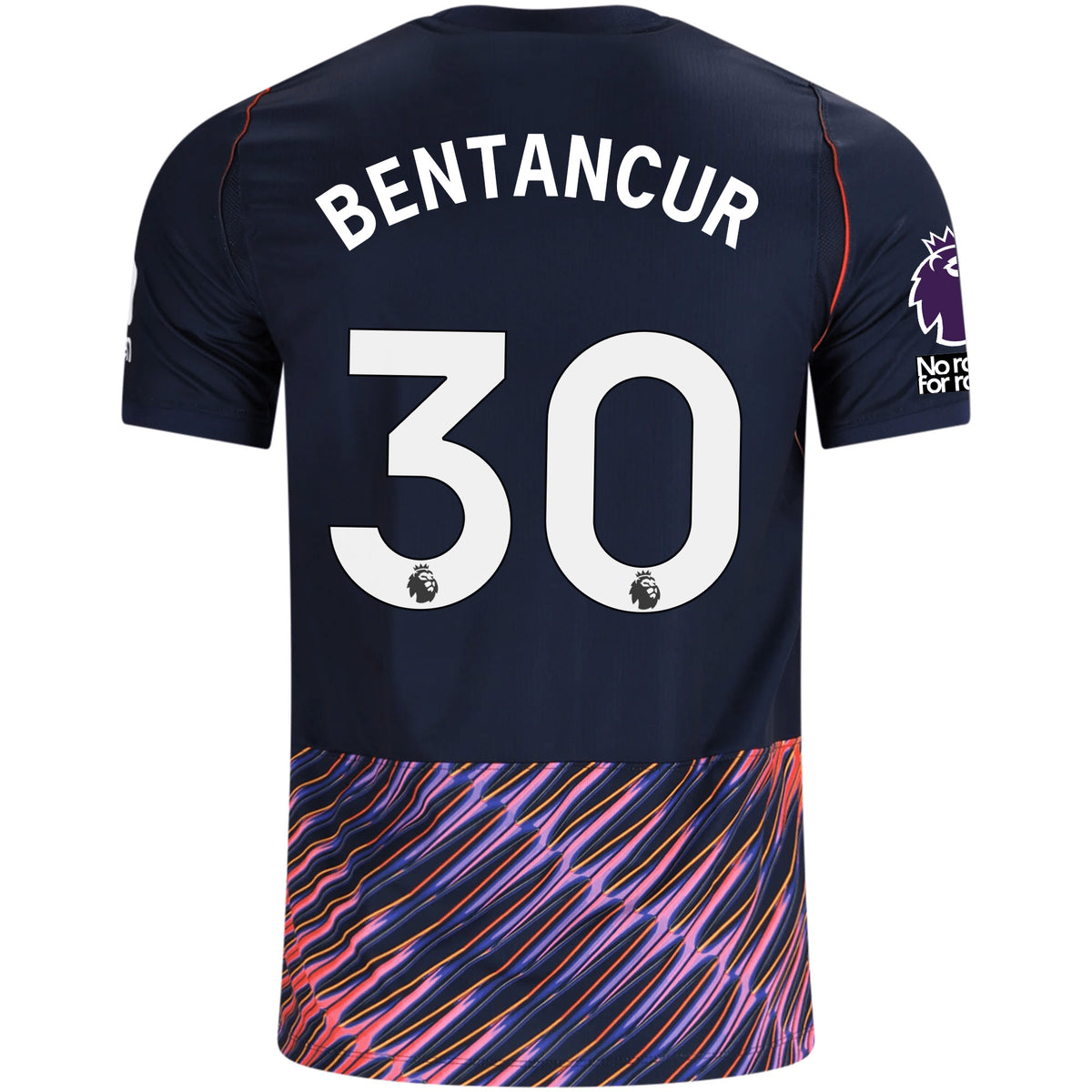 Nike Mens Tottenham Hotspur Rodrigo Bentancur Away Jersey w/ EPL + No Room For Racism Patches 26/27 (Obsidan/White)