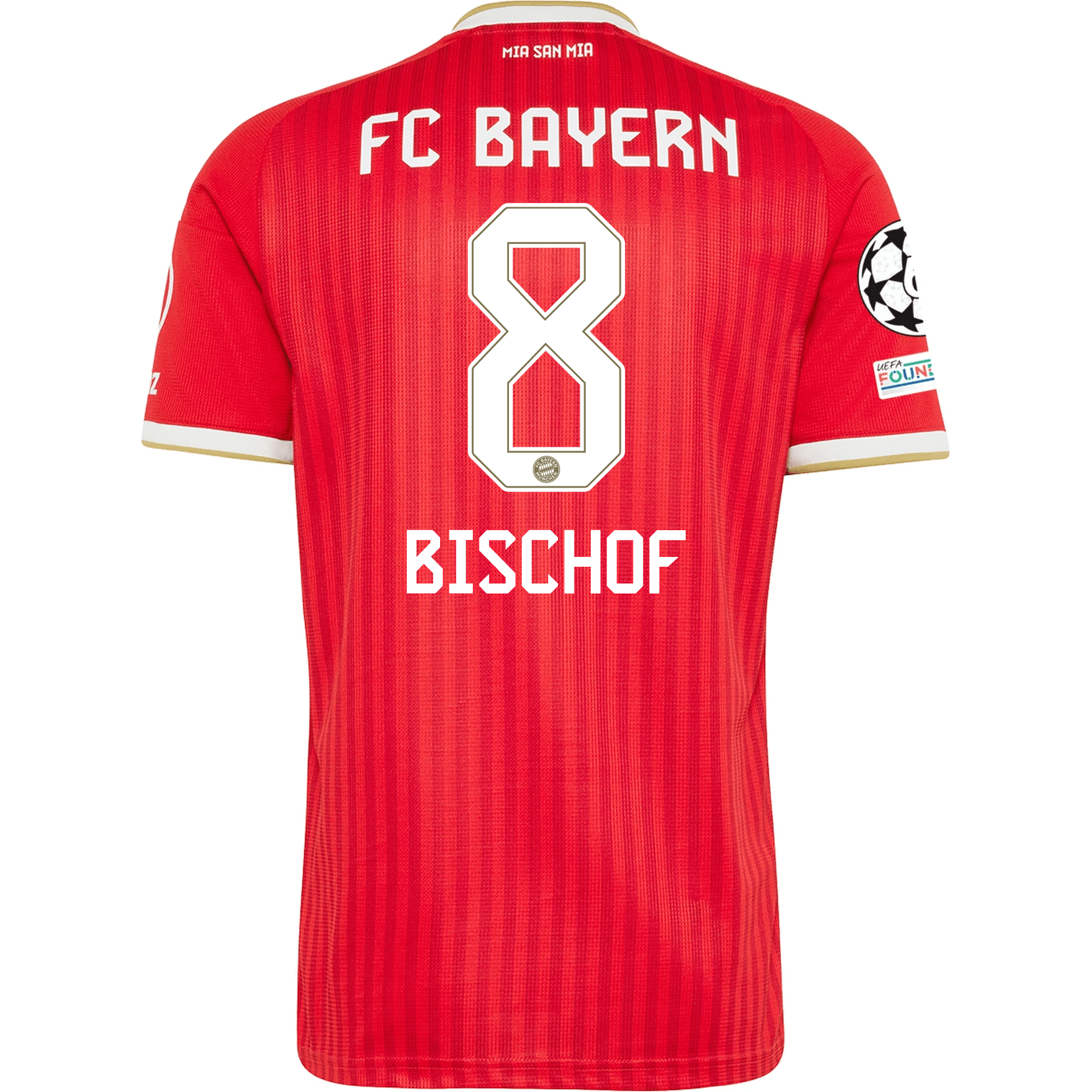 adidas Mens Bayern Munich Tom Bischof Home Jersey w/ Champions League Patches 26/27 (Red)