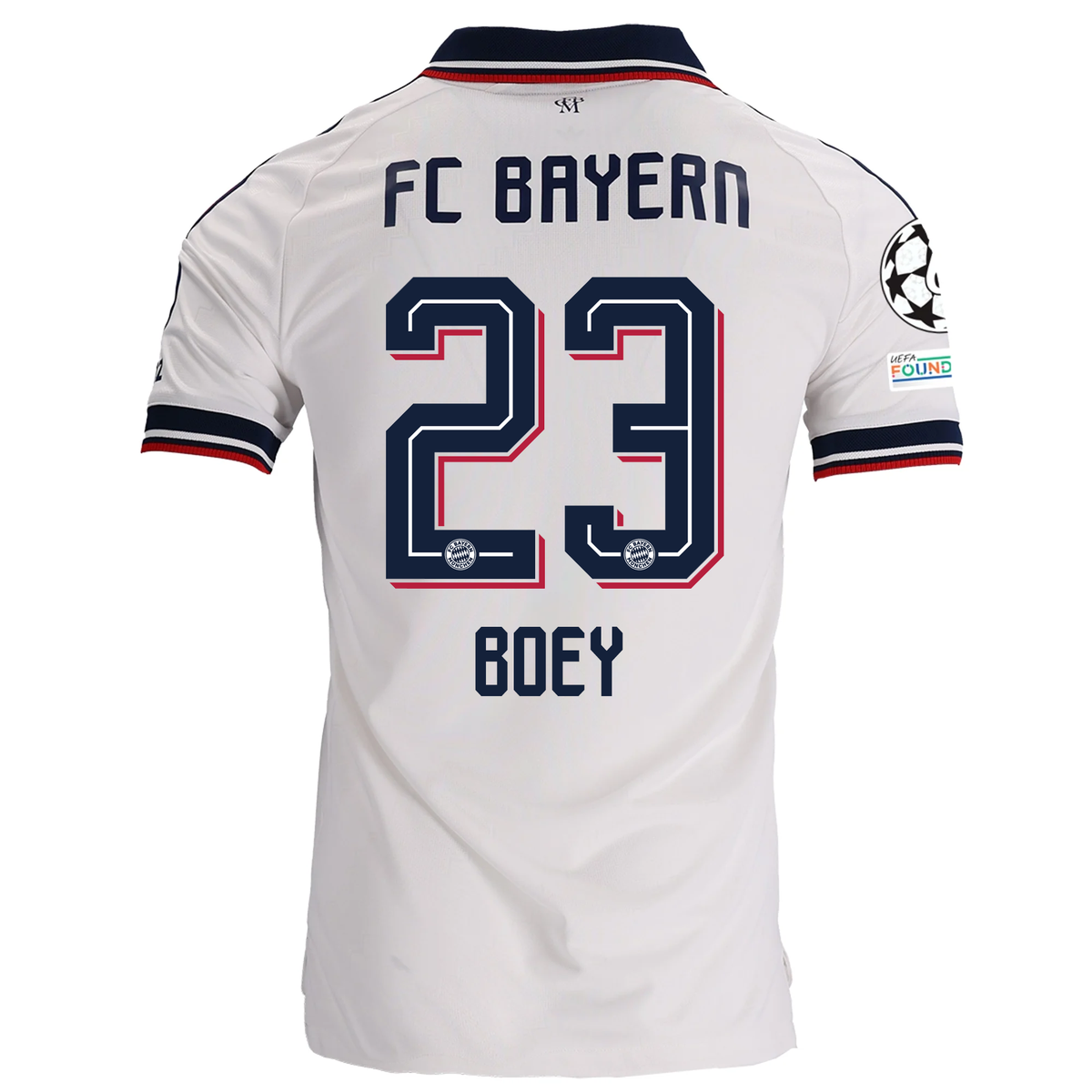 adidas Mens Bayern Munich Sacha Boey Away Jersey w/ Champions League Patches 26/27 (White)