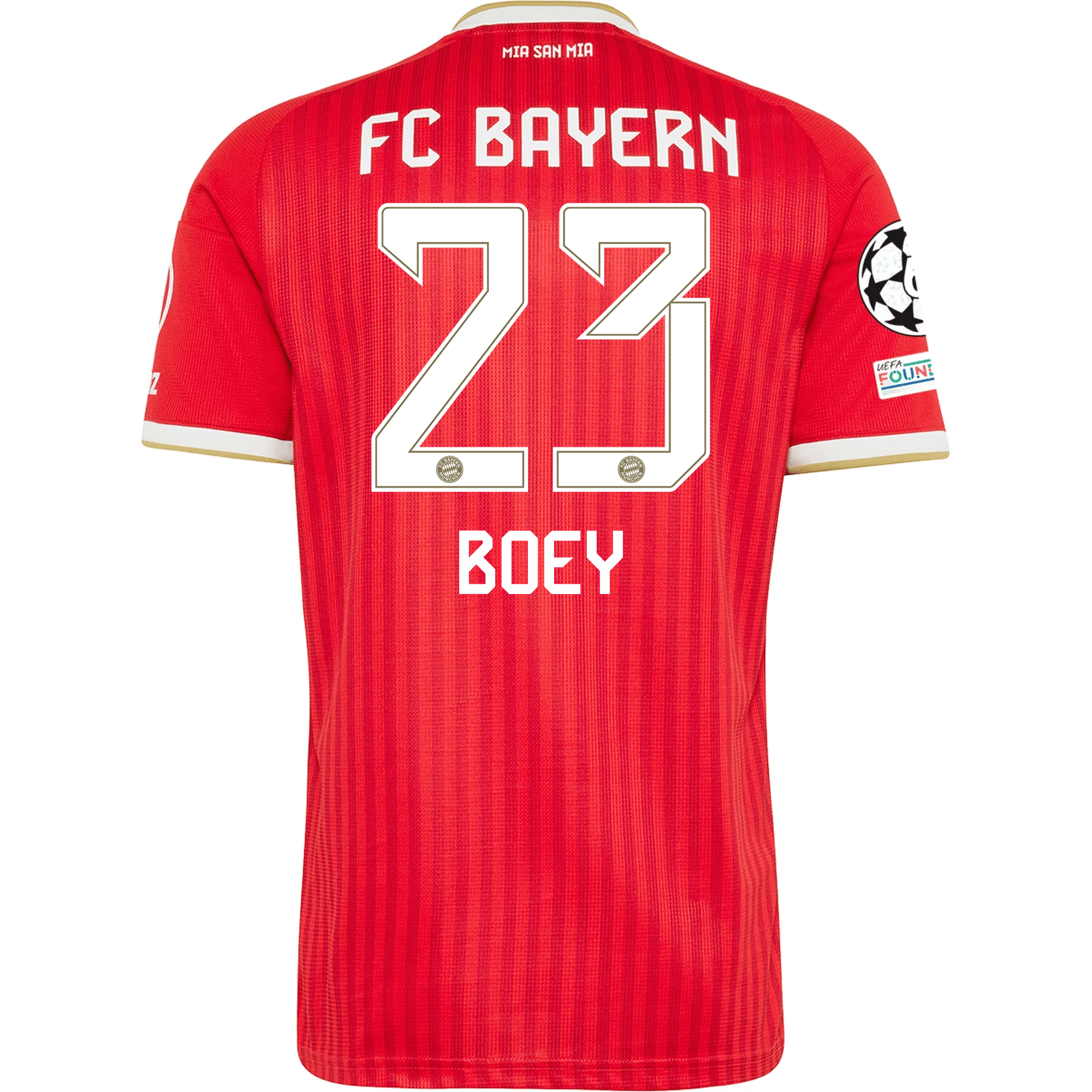 adidas Mens Bayern Munich Sacha Boey Home Jersey w/ Champions League Patches 26/27 (Red)