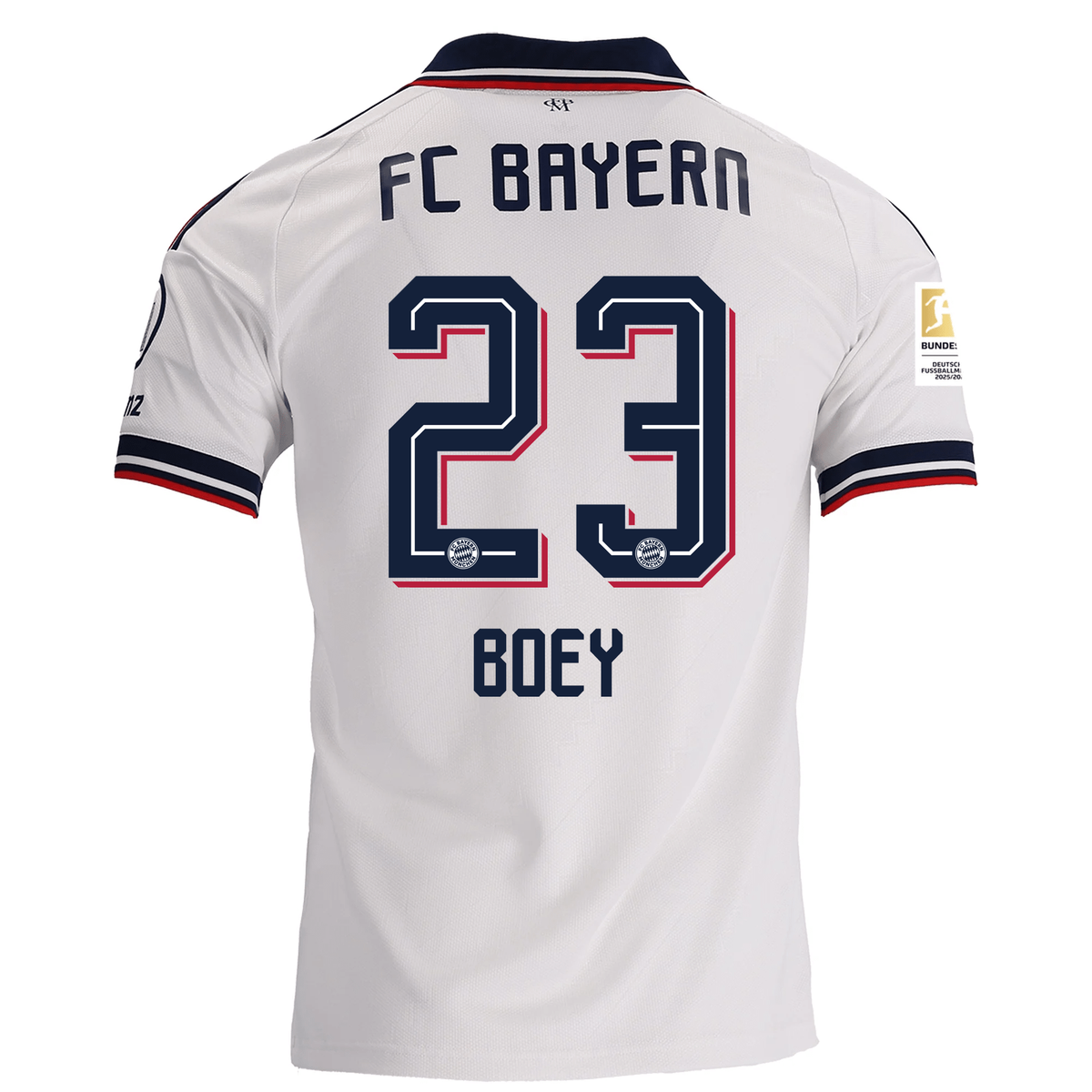 adidas Mens Bayern Munich Sacha Boey Away Jersey w/ Bundesliga Champion Patch 26/27 (White)