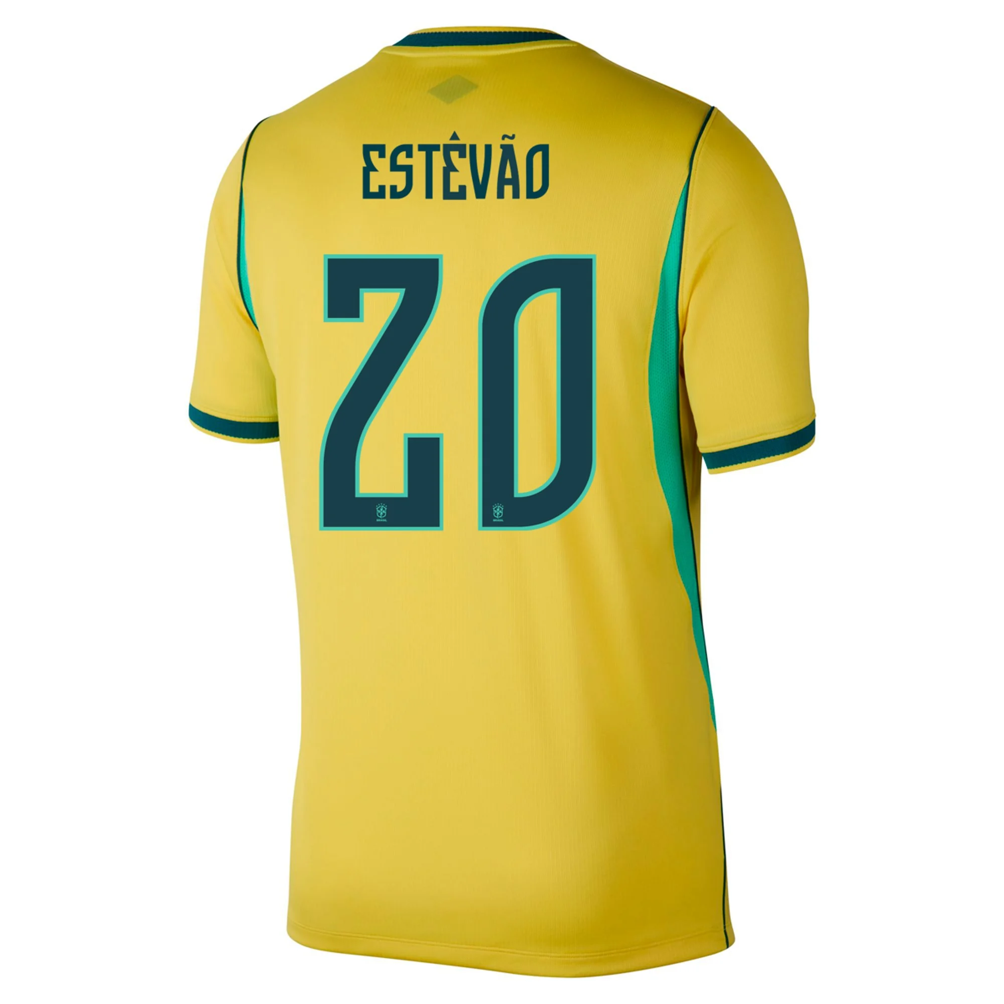 Nike Men's Brazil Estêvão Home Stadium Jersey 2026 (Canary/Teal)
