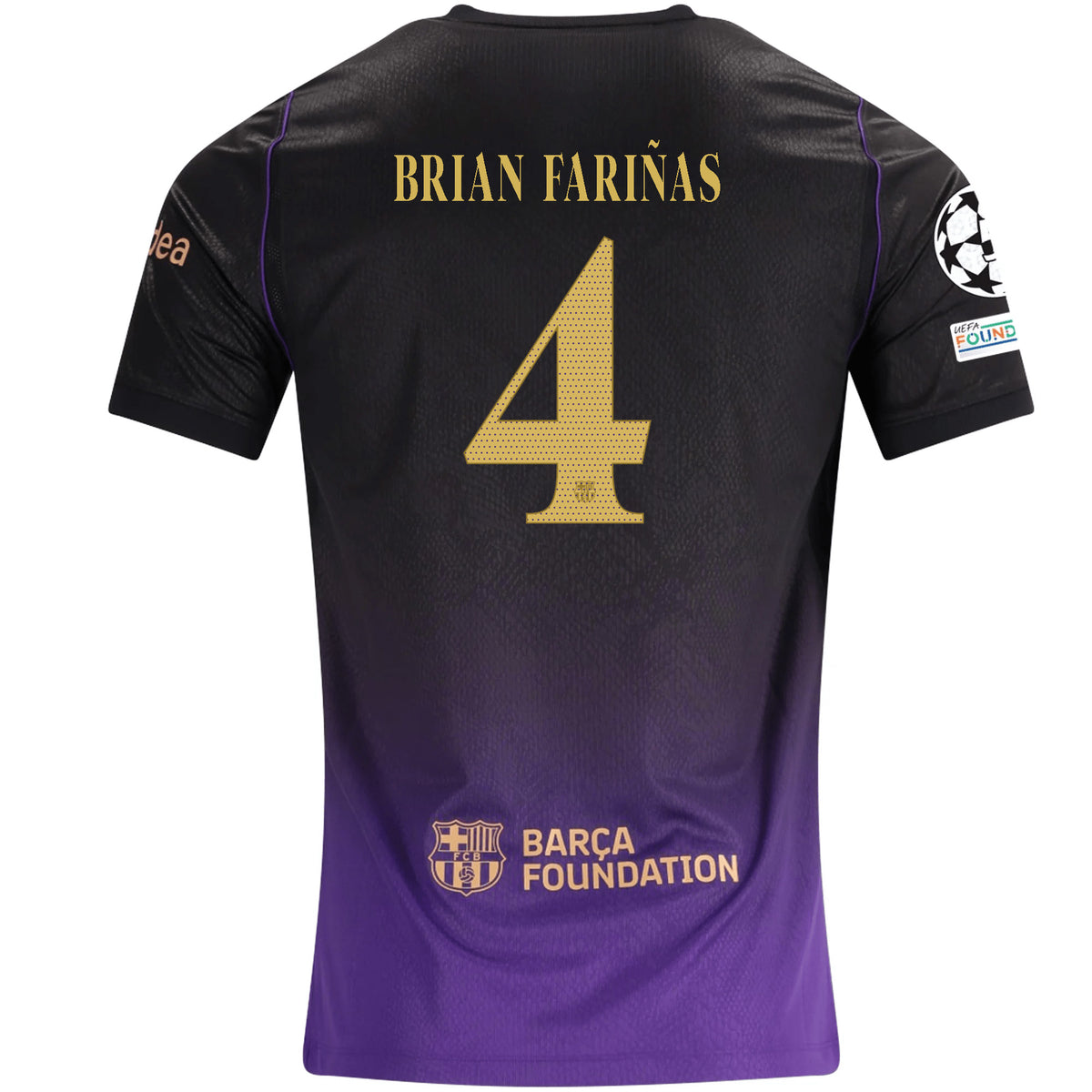 Nike Mens Barcelona Brian Fariñas Away Jersey w/ Champions League Patches 26/27 (Purple/Metallic Gold)