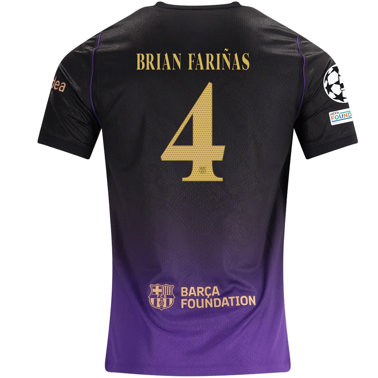 Nike Mens Barcelona Brian Fariñas Away Jersey w/ Champions League Patches 26/27 (Purple/Metallic Gold)
