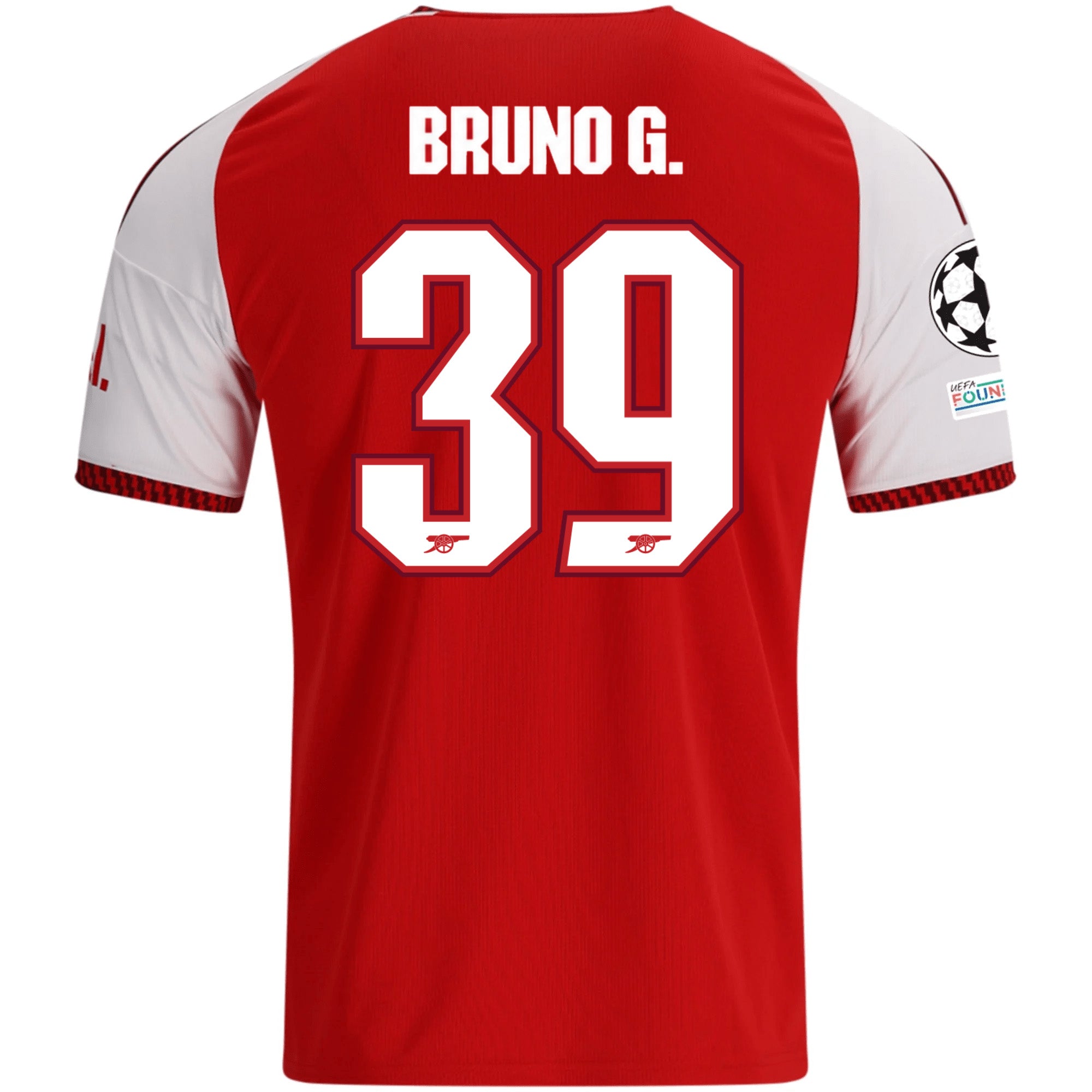 adidas Mens Arsenal Bruno Guimarães Home Jersey w/ Champions League Patches 26/27 (Red)