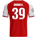 adidas Mens Arsenal Bruno Guimarães Home Jersey w/ Champions League Patches 26/27 (Red)
