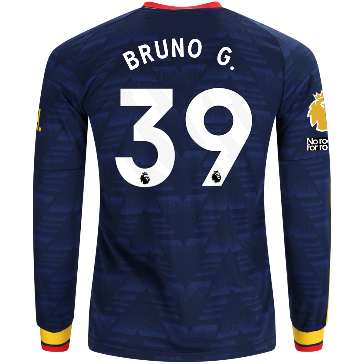 adidas Mens Arsenal Bruno Guimarães Long Sleeve Away Jersey w/ EPL + No Room For Racism Patches 26/27 (Navy/Yelllow)