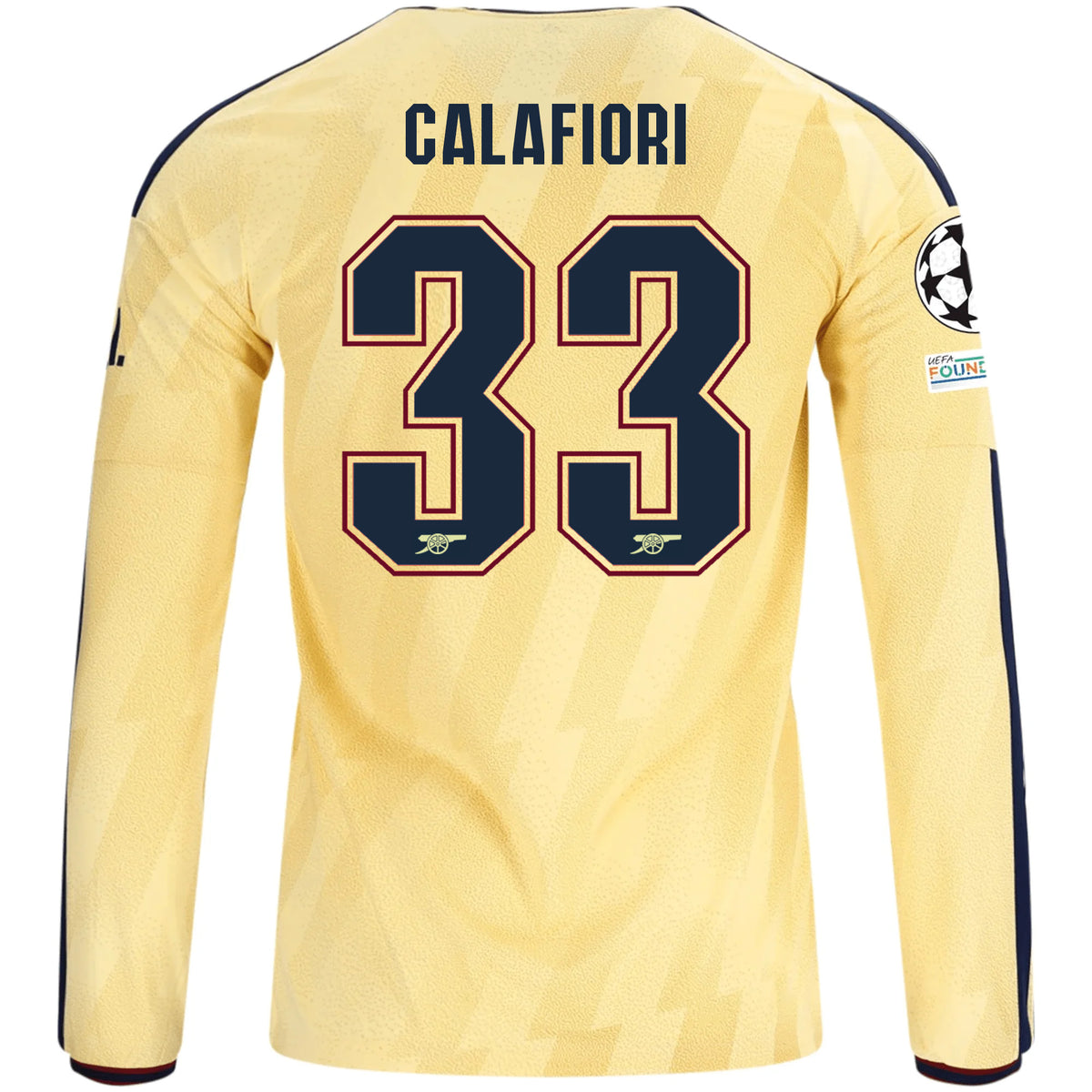 adidas Mens Arsenal Riccardo Calafiori Long Sleeve Third Jersey w/ Champions League Patches 26/27 (Yellow)