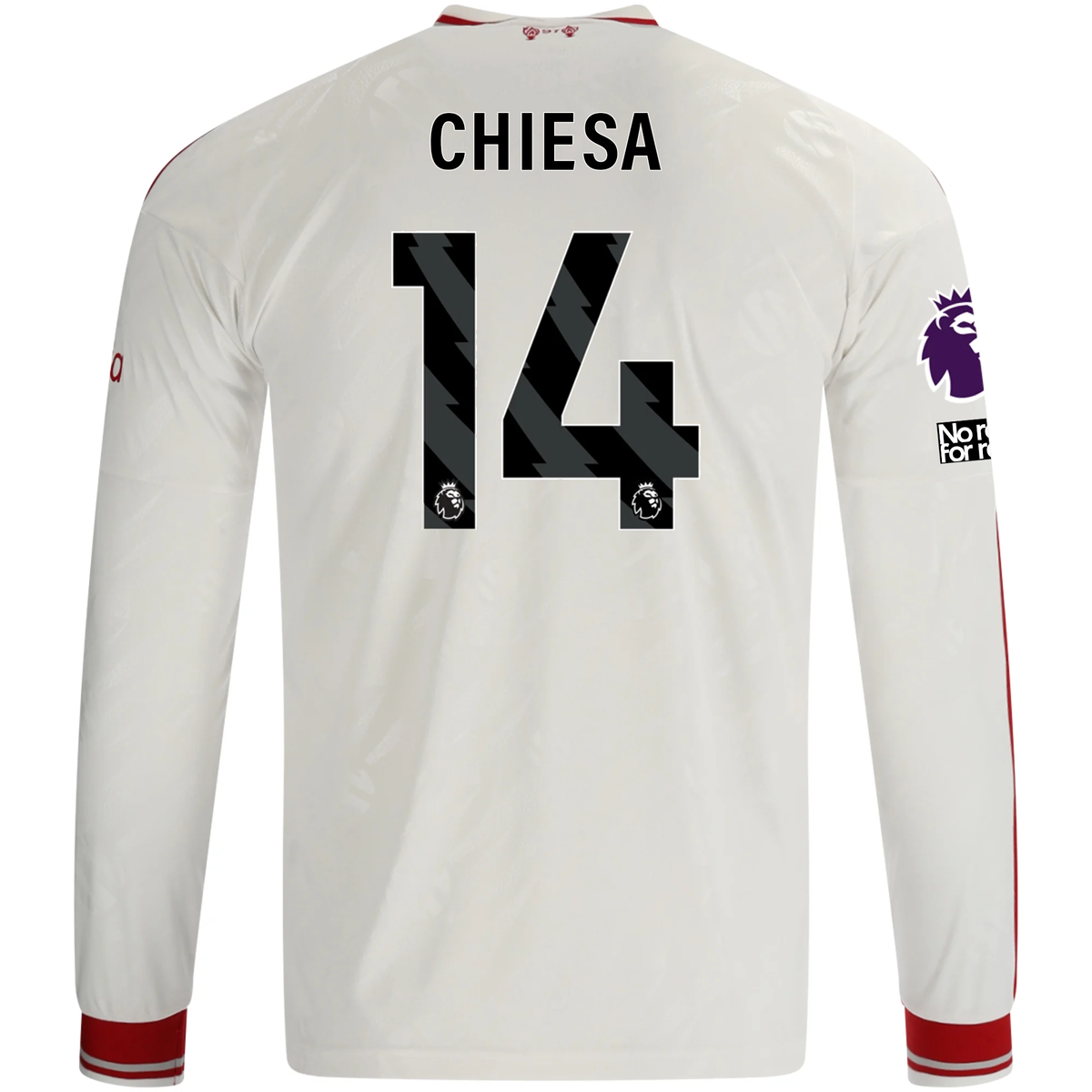 adidas Mens Liverpool Federico Chiesa Long Sleeve Away Jersey w/ EPL + No Room For Racism Patches 26/27 (White/Red)