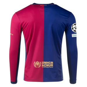 Nike Barcelona Home Long Sleeve Jersey w/ Champions League Patches 24/25 (Royal/Nobel Red/Club Gold)