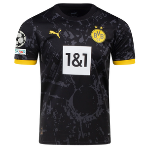 Puma Borussia Dortmund Youssoufa Moukoko Away Jersey w/ Champions League Patches 23/24 (Puma Black/Cyber Yellow)
