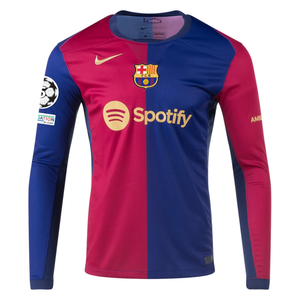 Nike Barcelona Ronald Araujo Home Long Sleeve Jersey w/ Champions League Patches 24/25 (Royal/Nobel Red/Club Gold)