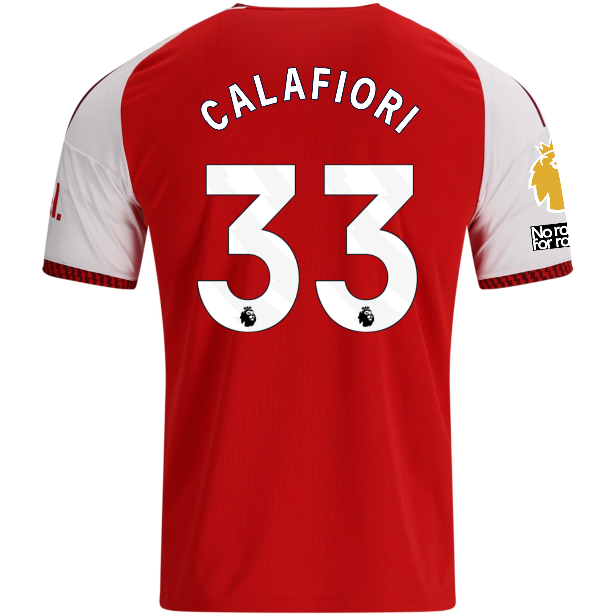 adidas Mens Arsenal Riccardo Calafiori Home Jersey w/ EPL + No Room For Racism Patches 26/27 (Red)
