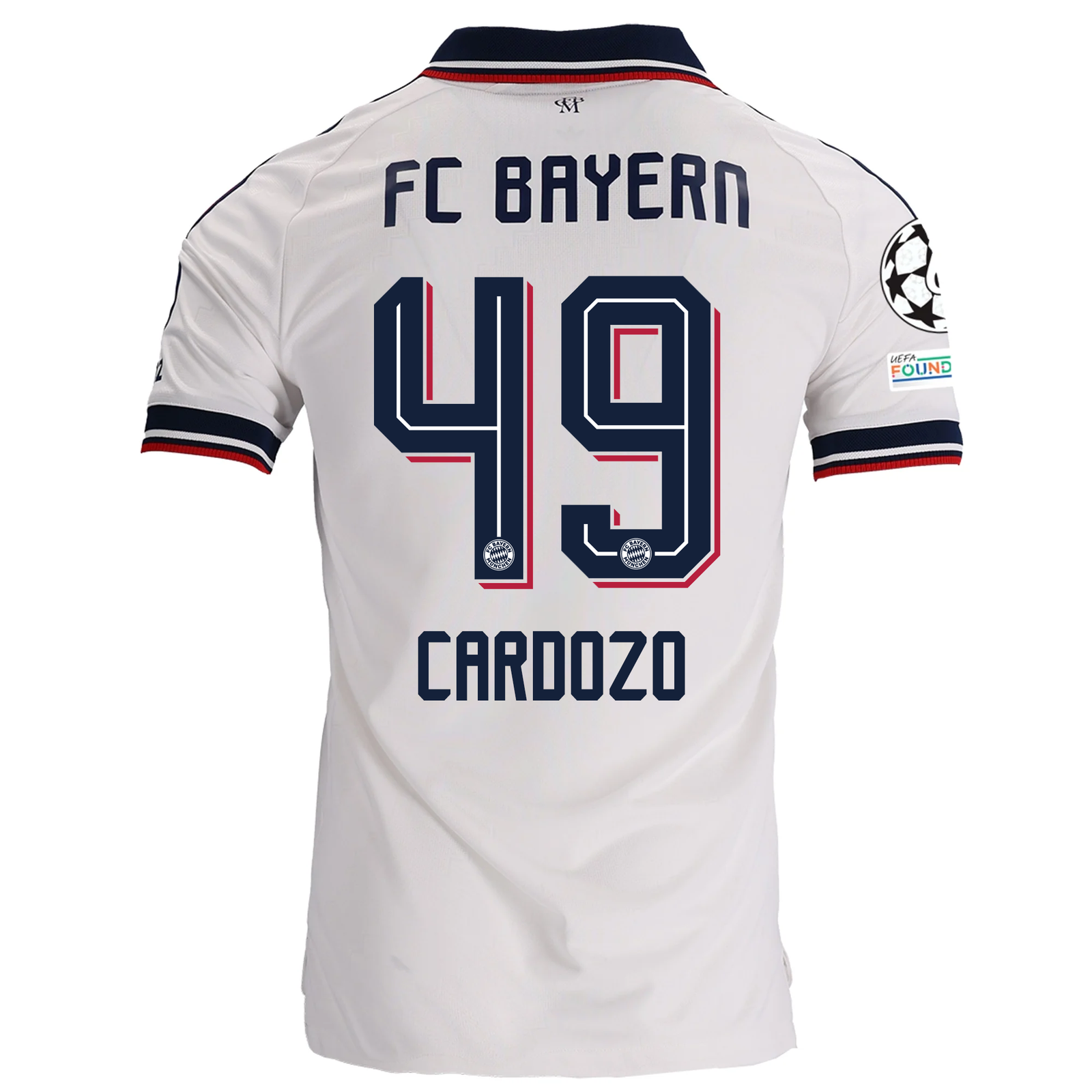 adidas Mens Bayern Munich Maycon Douglas Cardozo Away Jersey w/ Champions League Patches 26/27 (White)
