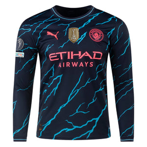 Puma Manchester City Third Long Sleeve Jersey w/ Champion Leagues + Club World Cup Patch 23/24 (Dark Navy/Hero Blue)