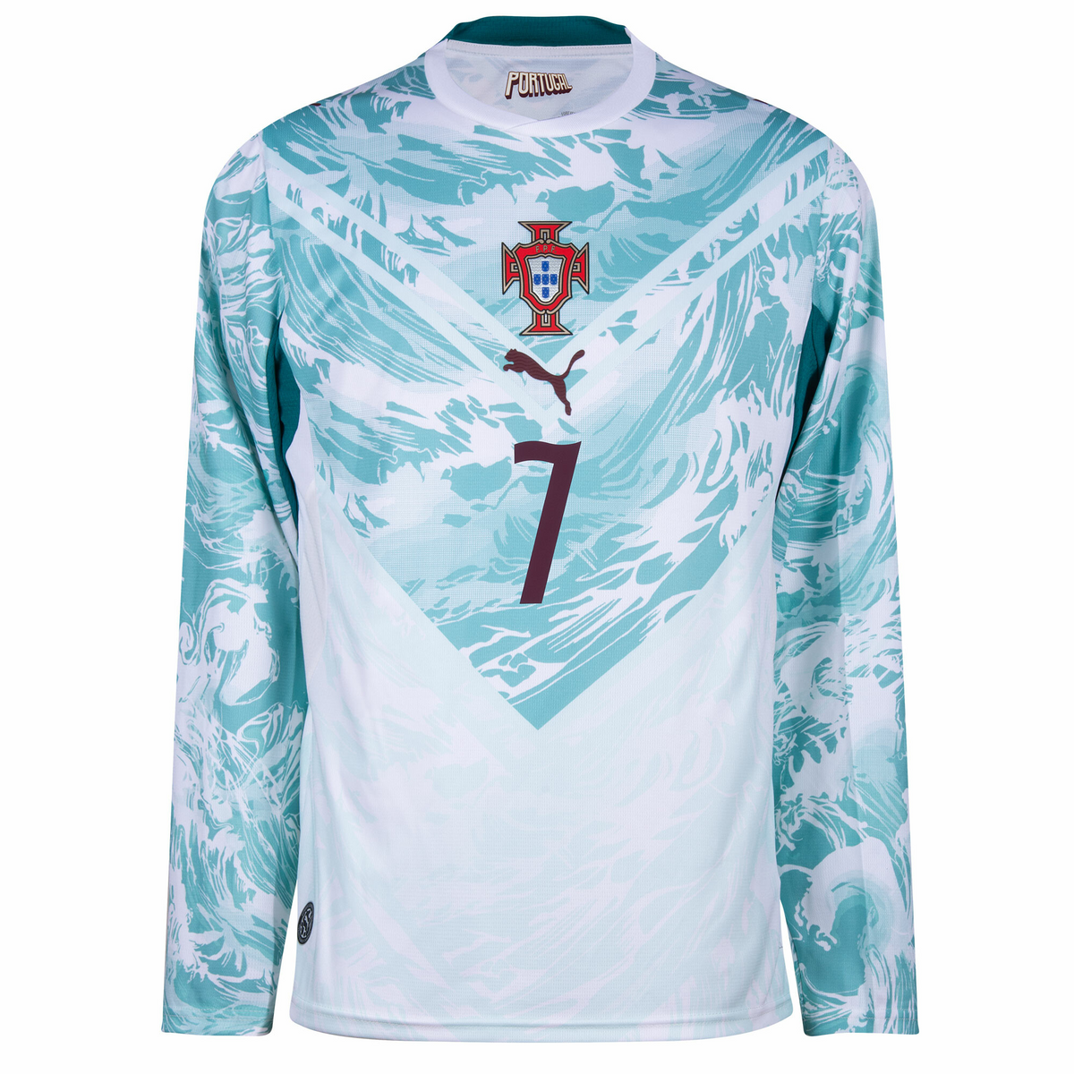 PUMA Men's Portugal Cristiano Ronaldo Long Sleeve Away Jersey 2026 (White/Green Lagoon)